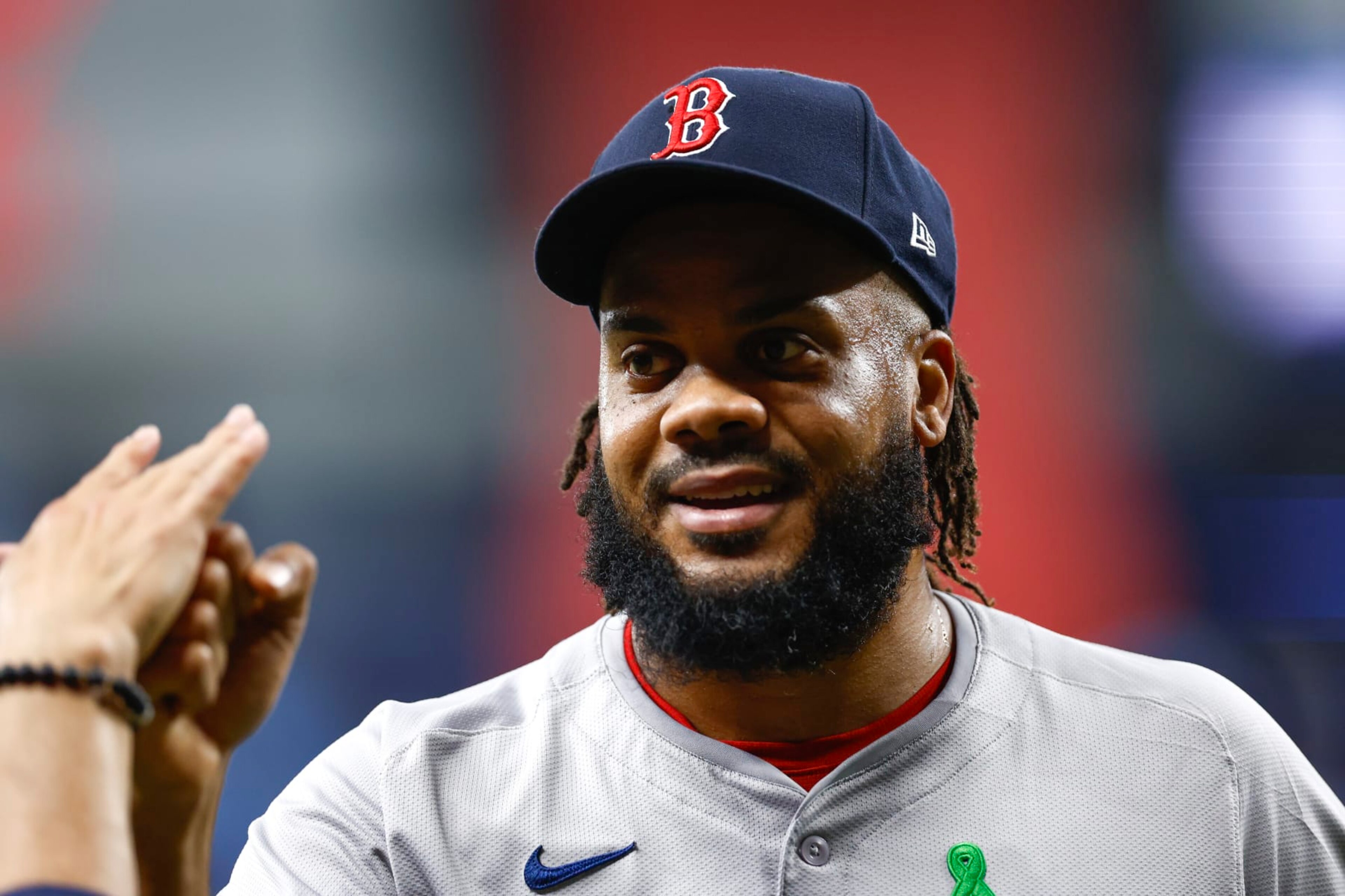 ST PETERSBURG, FLORIDA - MAY 21: Kenley Jansen #74 of the Boston Red Sox reacts after defeating the Tampa Bay Rays by a score of 5 to 2 at Tropicana Field on May 21, 2024 in St Petersburg, Florida. (Photo by Douglas P. DeFelice/Getty Images)