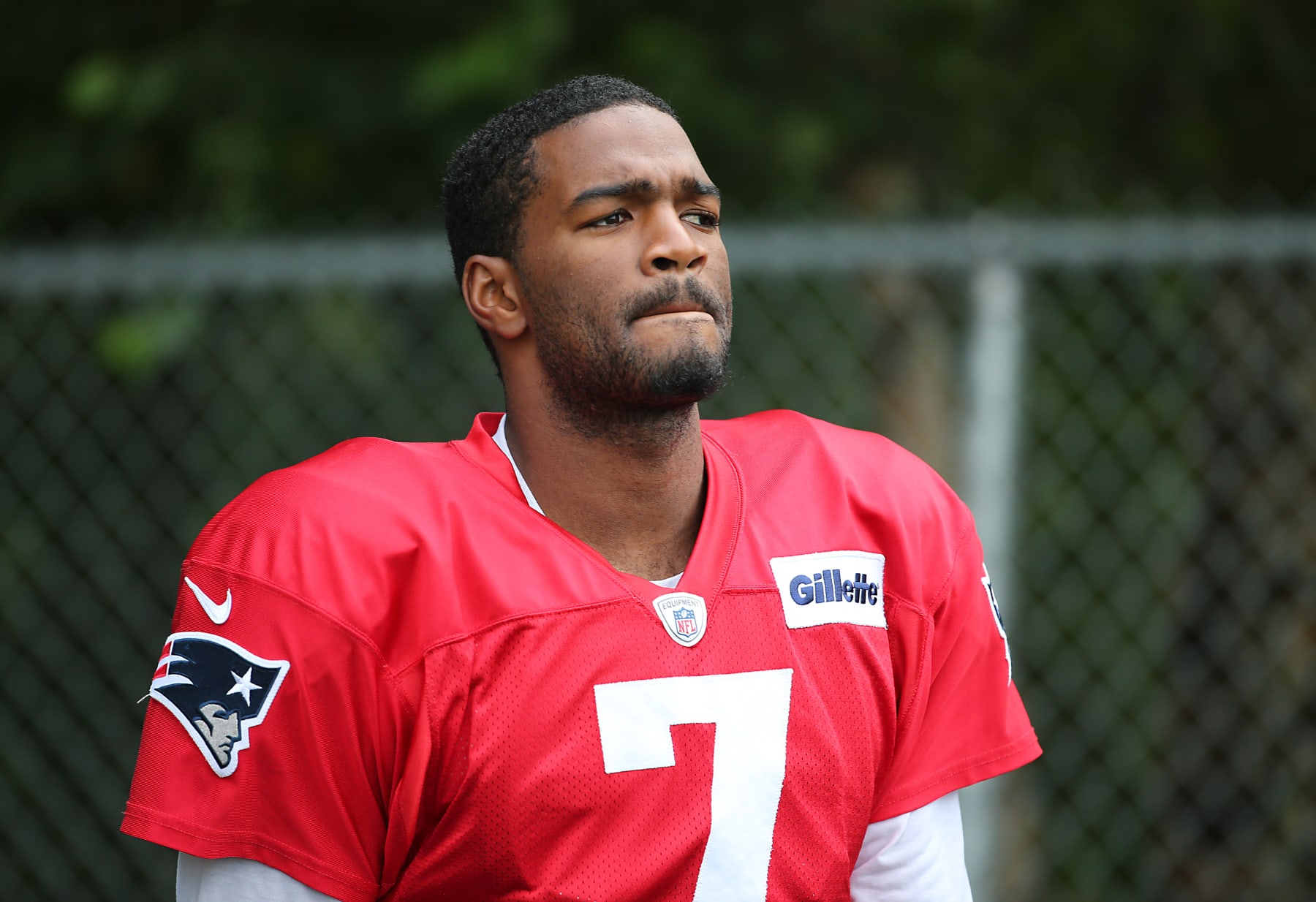 FOXBOROUGH, MA - AUGUST 3: New England Patriots quarterback Jacoby Brissett during training camp at the Gillette Stadium practice field in Foxborough, Mass., Aug. 3, 2017. (Photo by Matthew J. Lee/The Boston Globe via Getty Images)
