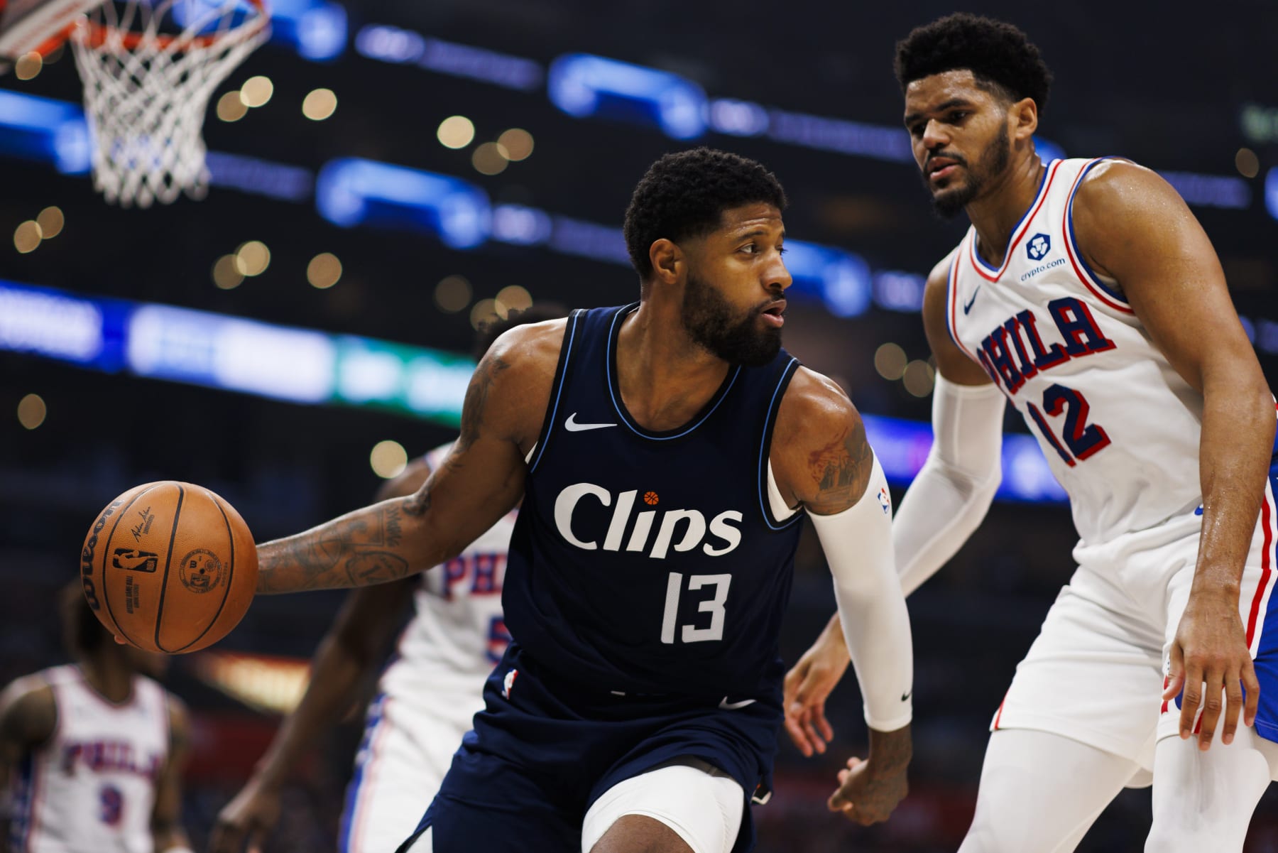 LOS ANGELES, CA - MARCH 24: LA Clippers forward Paul George (13) during an NBA basketball game game against the Philadelphia 76ers on March 24, 2024 at Crypto.com Arena in Los Angeles, CA. (Photo by Ric Tapia/Icon Sportswire via Getty Images)