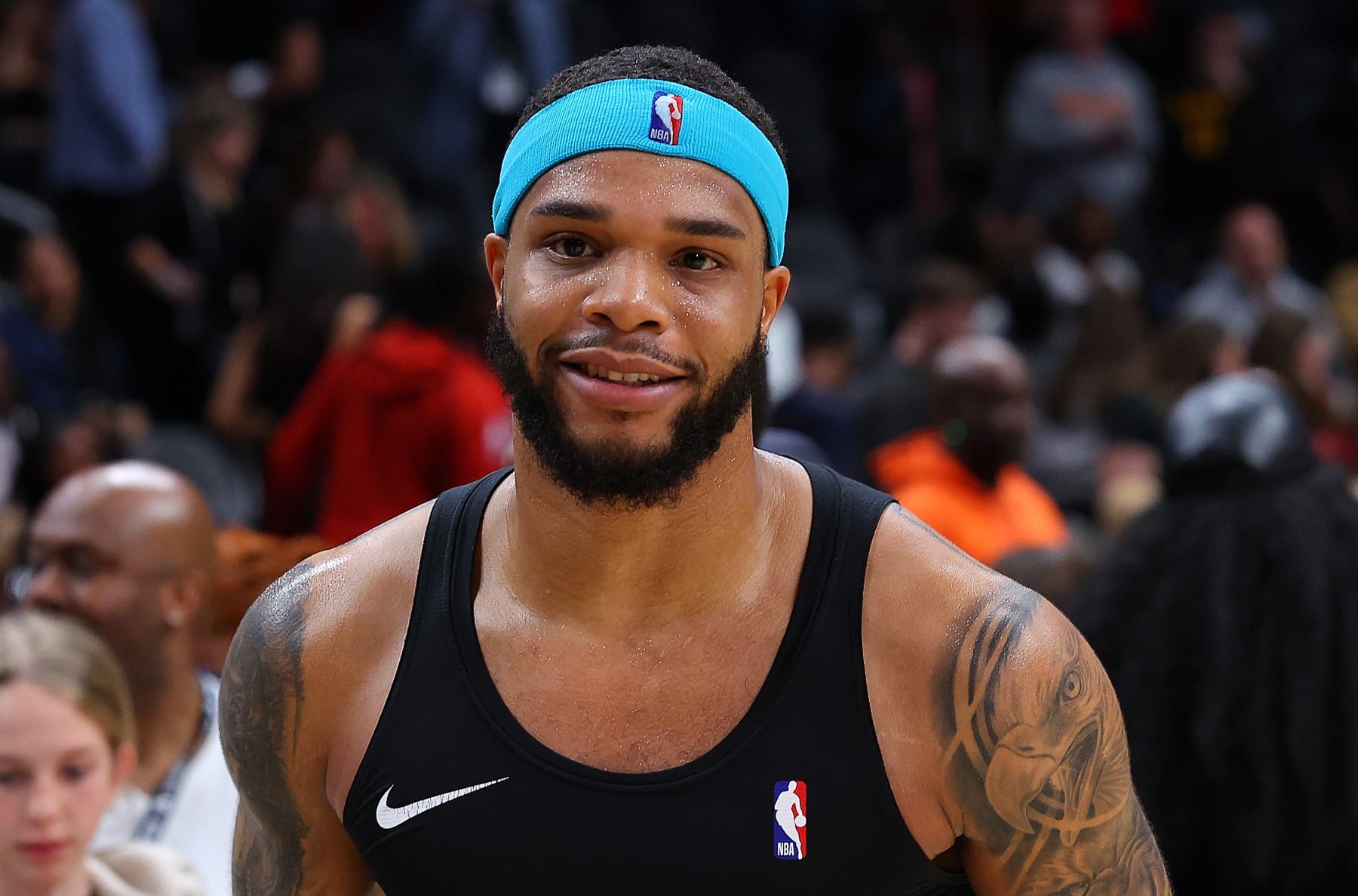ATLANTA, GEORGIA - APRIL 10:  Miles Bridges #0 of the Charlotte Hornets reacts after their 115-114 win over the Atlanta Hawks at State Farm Arena on April 10, 2024 in Atlanta, Georgia.  NOTE TO USER: User expressly acknowledges and agrees that, by downloading and/or using this photograph, user is consenting to the terms and conditions of the Getty Images License Agreement.  (Photo by Kevin C. Cox/Getty Images)