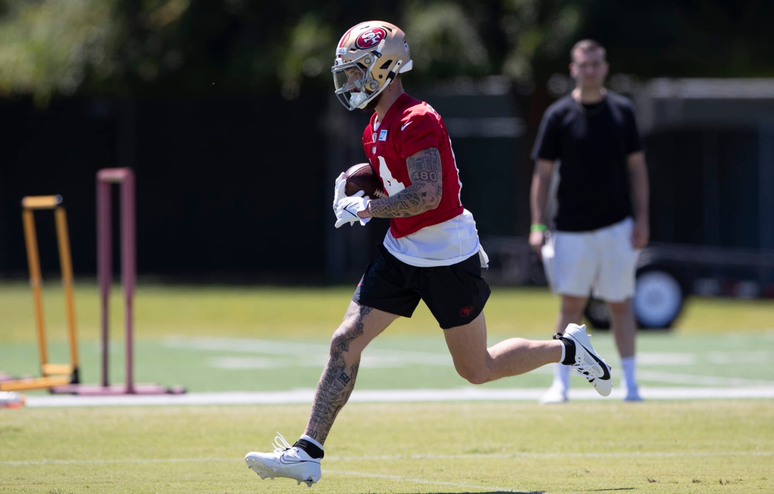 SANTA CLARA, CA - MAY 10: Ricky Pearsall #14 of the San Francisco 49ers during Rookie Minicamp at the SAP Performance Facility on May 10, 2024 in Santa Clara, California. (Photo by Michael Zagaris/San Francisco 49ers/Getty Images)