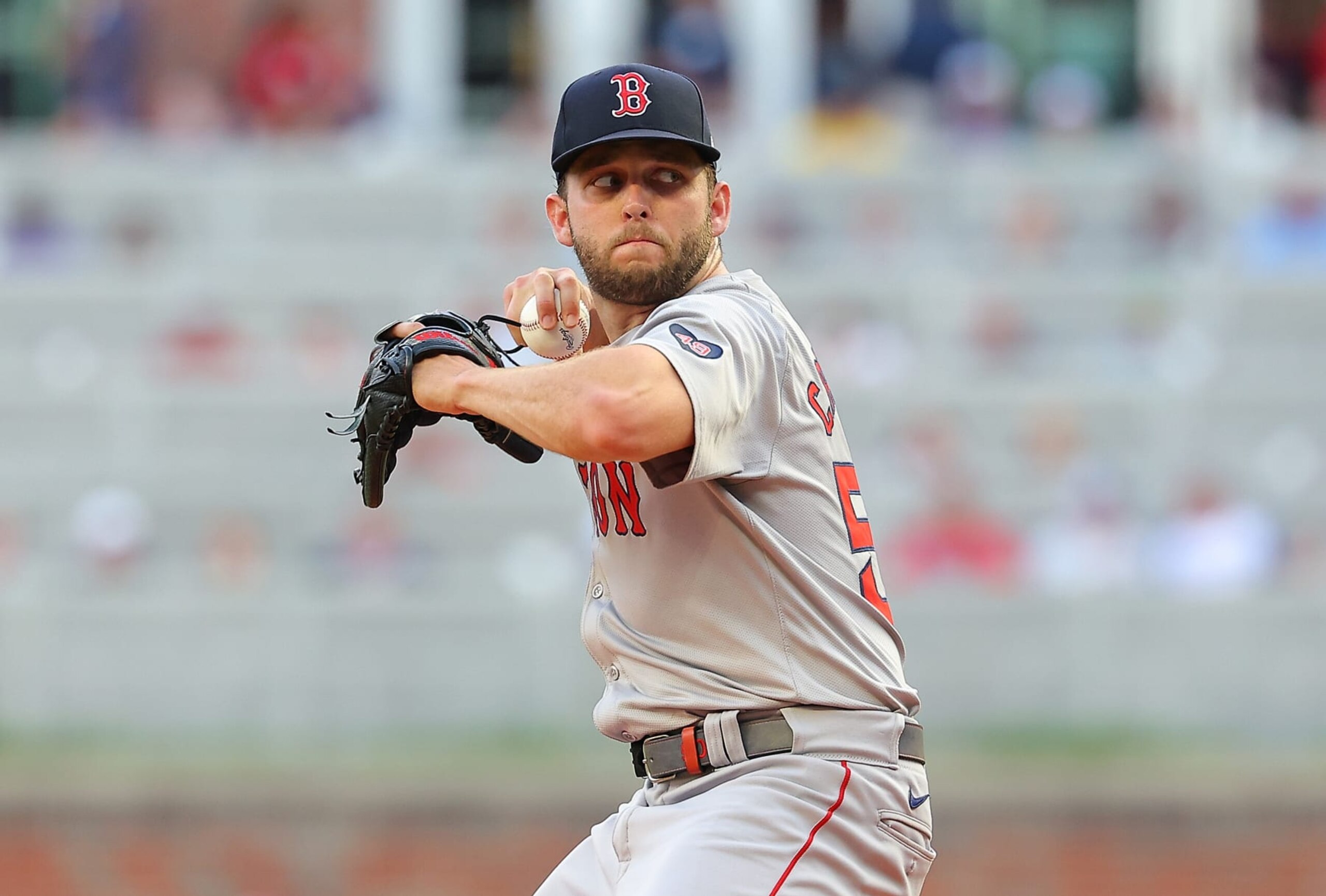 ATLANTA, GEORGIA - MAY 07:  Kutter Crawford #50 of the Boston Red Sox pitches in the first inning against the Atlanta Braves at Truist Park on May 07, 2024 in Atlanta, Georgia. (Photo by Kevin C. Cox/Getty Images)