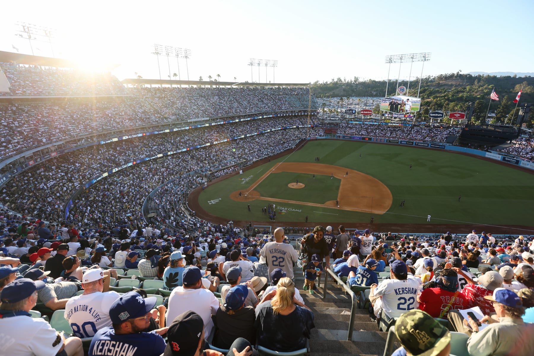 LOS ANGELES, CA - JULY 19:   An aerial view during the 92nd MLB All-Star Game presented by Mastercard at Dodger Stadium on Tuesday, July 19, 2022 in Los Angeles, California. (Photo by Rob Tringali/MLB Photos via Getty Images)