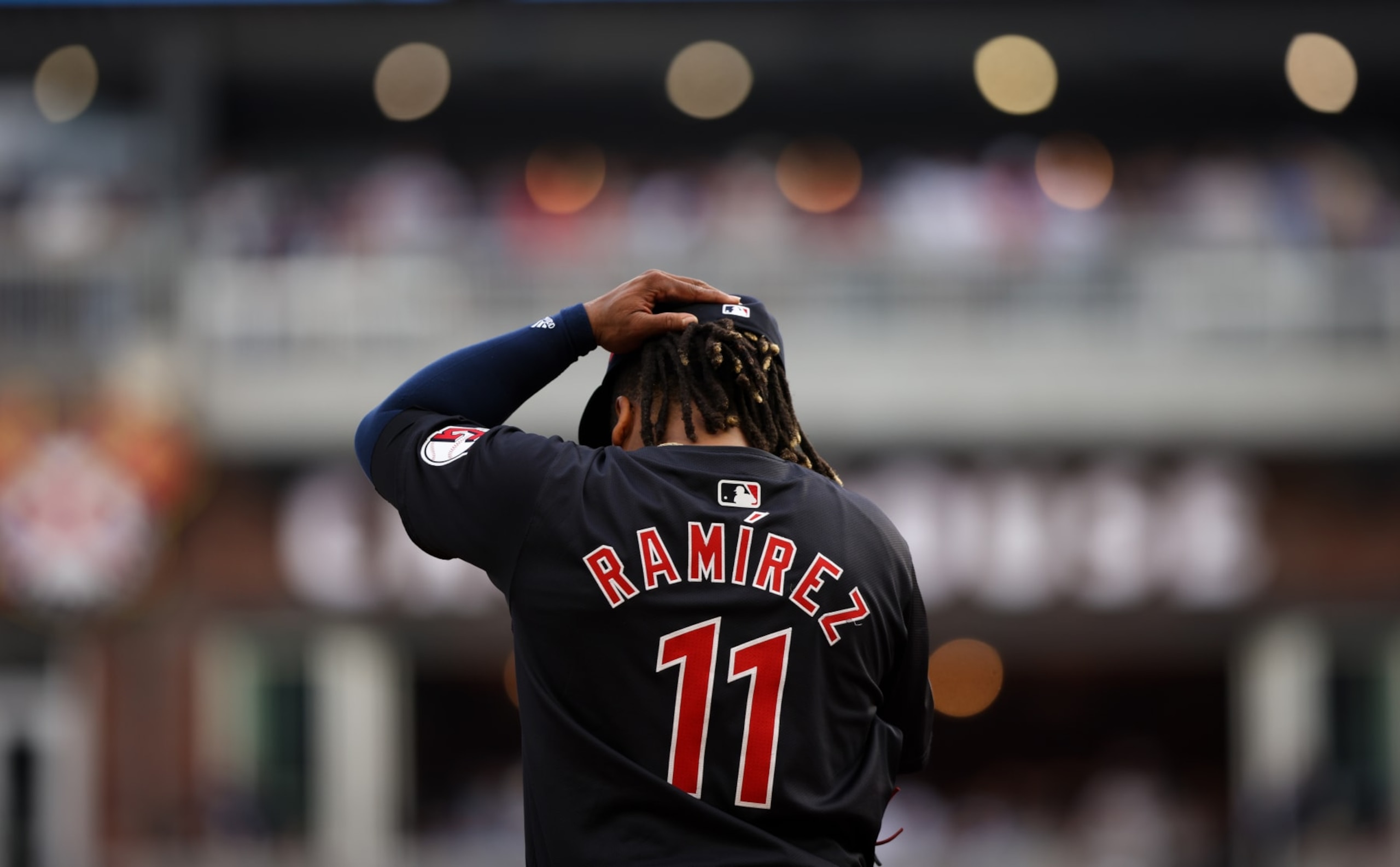 ATLANTA, GEORGIA - APRIL 27: José Ramírez #11 of the Cleveland Guardians takes the field during the first inning against the Atlanta Braves at Truist Park on April 27, 2024 in Atlanta, Georgia. (Photo by Casey Sykes/Getty Images)