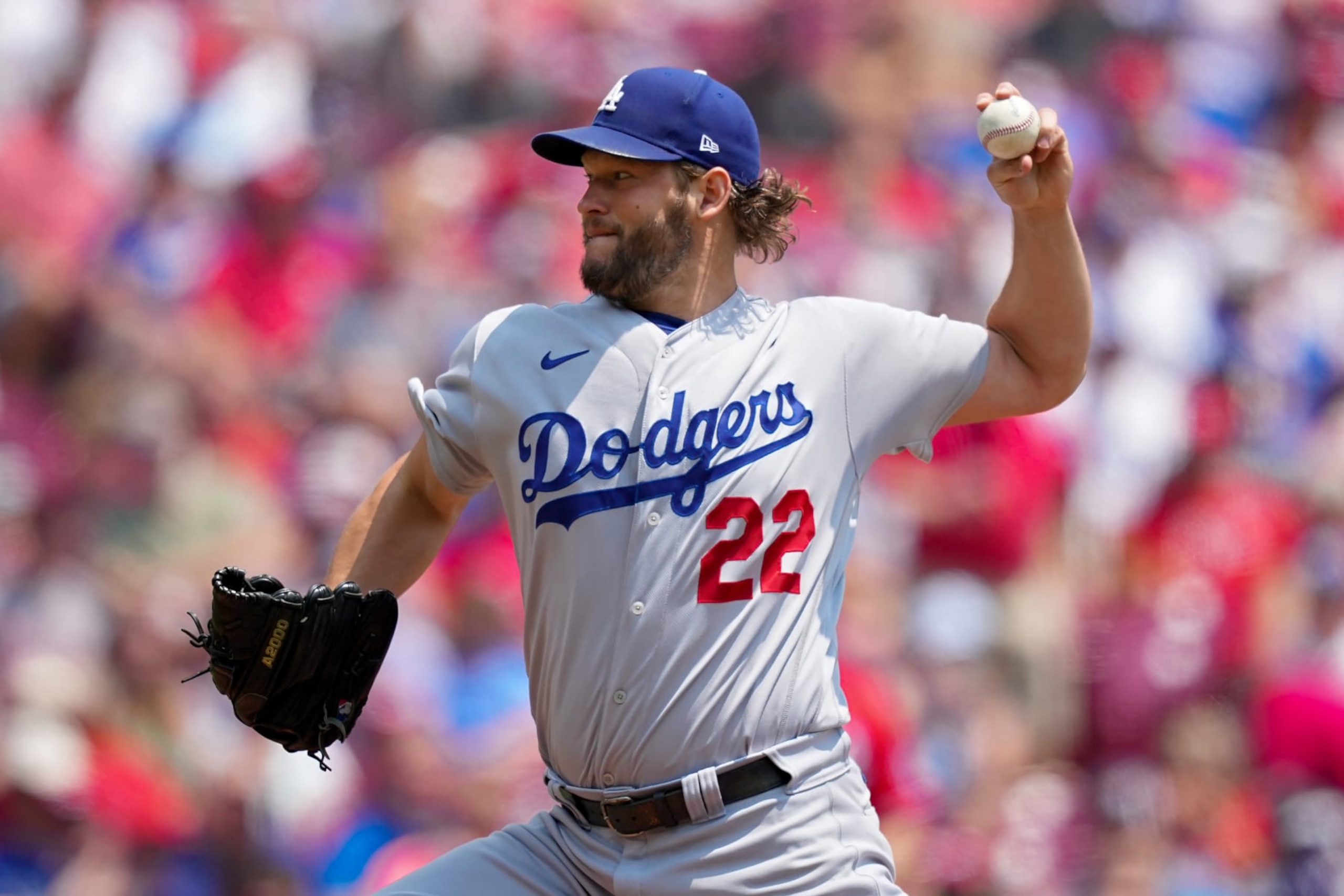 CINCINNATI, OHIO - JUNE 08: Clayton Kershaw #22 of the Los Angeles Dodgers pitches in the first inning against the Cincinnati Reds at Great American Ball Park on June 08, 2023 in Cincinnati, Ohio. (Photo by Dylan Buell/Getty Images)