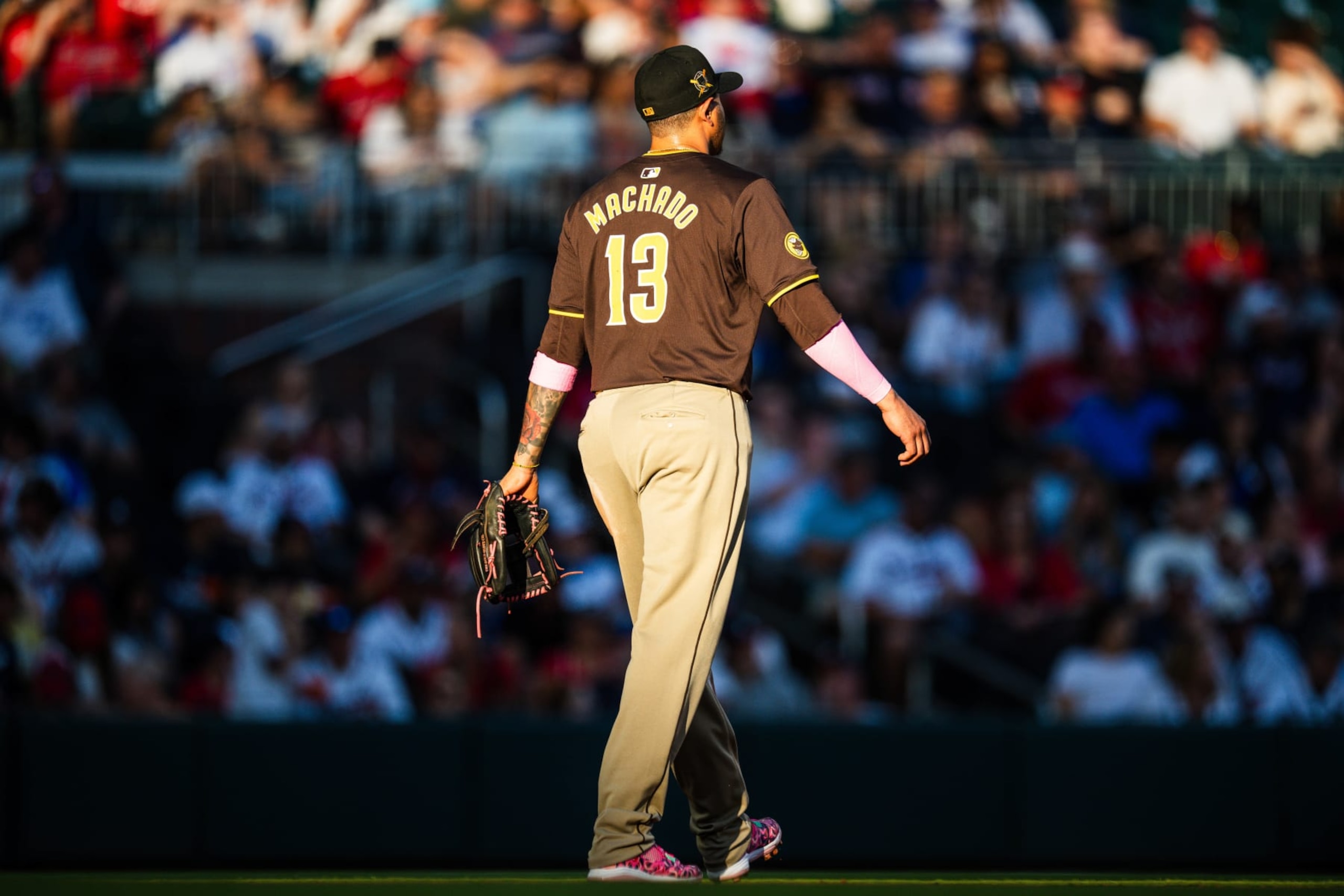 ATLANTA, GA - MAY 19: Manny Machado #13 of the San Diego Padres stands on the field during the first inning against the Atlanta Braves at Truist Park on May 19, 2024 in Atlanta, Georgia. (Photo by Kevin D. Liles/Atlanta Braves/Getty Images)