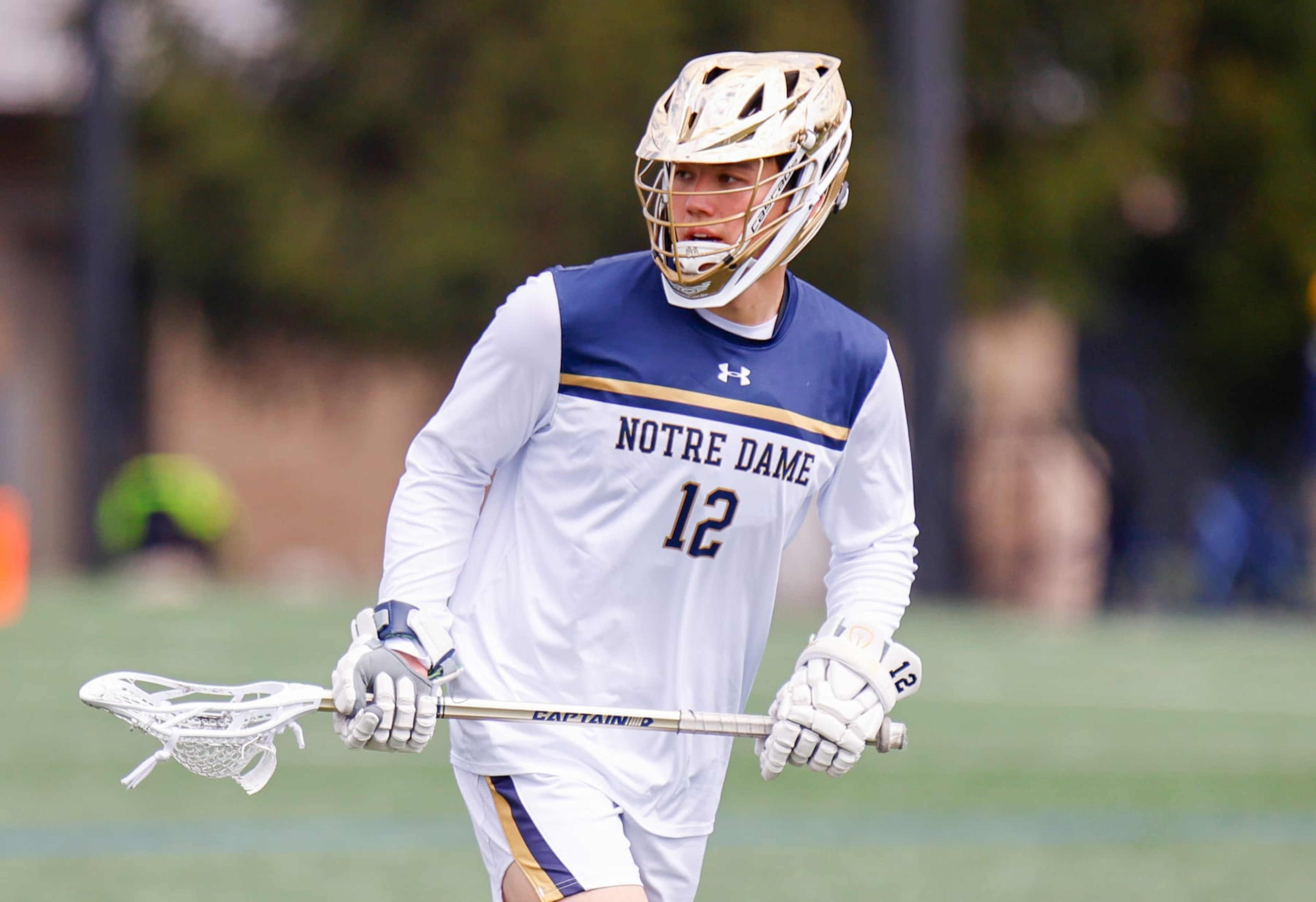 SOUTH BEND, IN - MARCH 30: Tyler Buchner #12 of Notre Dame before a game between Syracuse and Notre Dame at Arlotta Stadium on March 30, 2024 in South Bend, Indiana. (Photo by Michael Miller/ISI Photos/Getty Images) SOUTH BEND, IN - MARCH 30: Tyler Buchner #12 of Notre Dame before a game between Syracuse and Notre Dame at Arlotta Stadium on March 30, 2024 in South Bend, Indiana. (Photo by Michael Miller/ISI Photos/Getty Images)