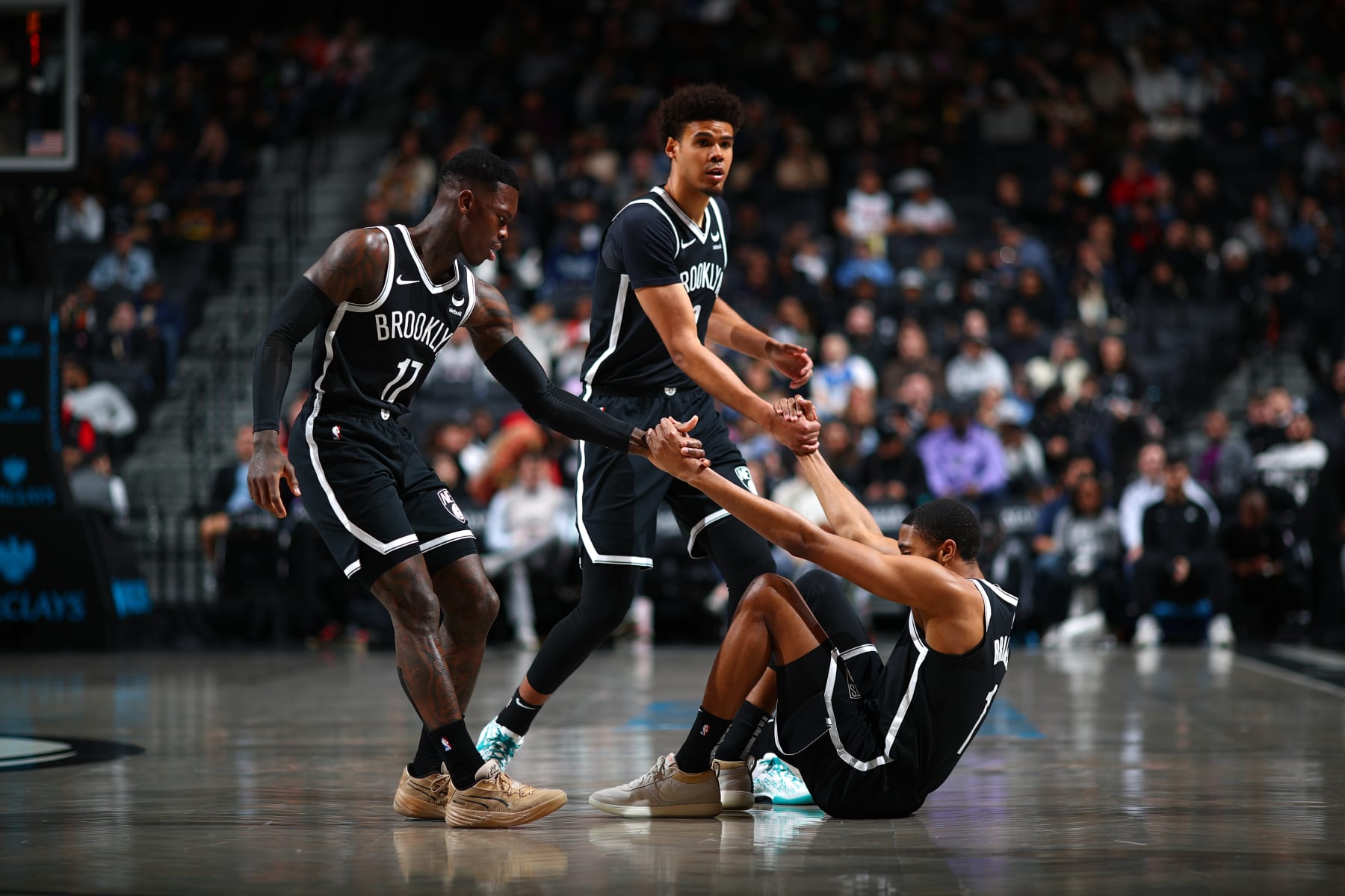 Dennis Schröder, Cameron Johnson and Mikal Bridges