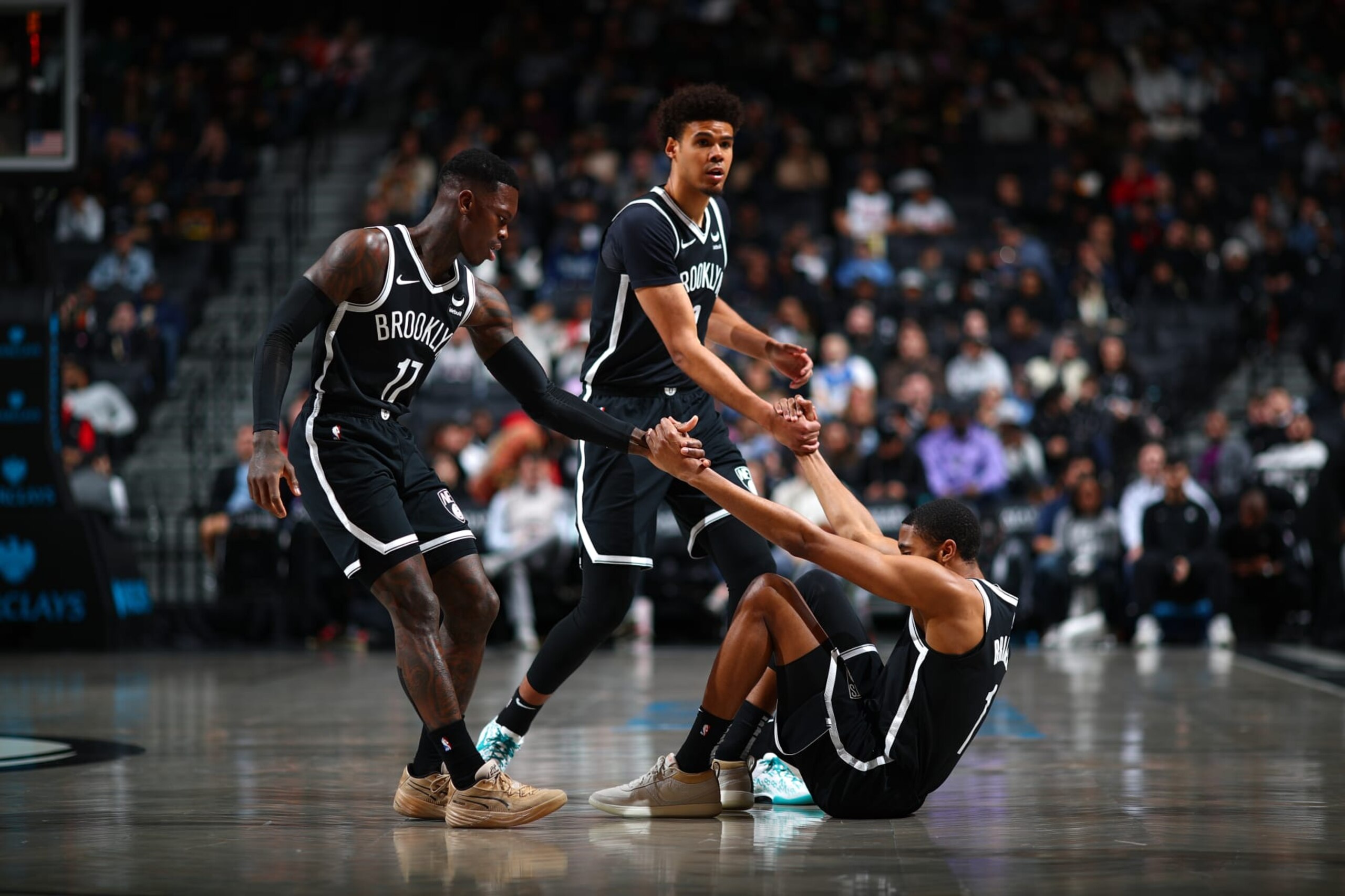 Dennis Schröder, Cameron Johnson and Mikal Bridges