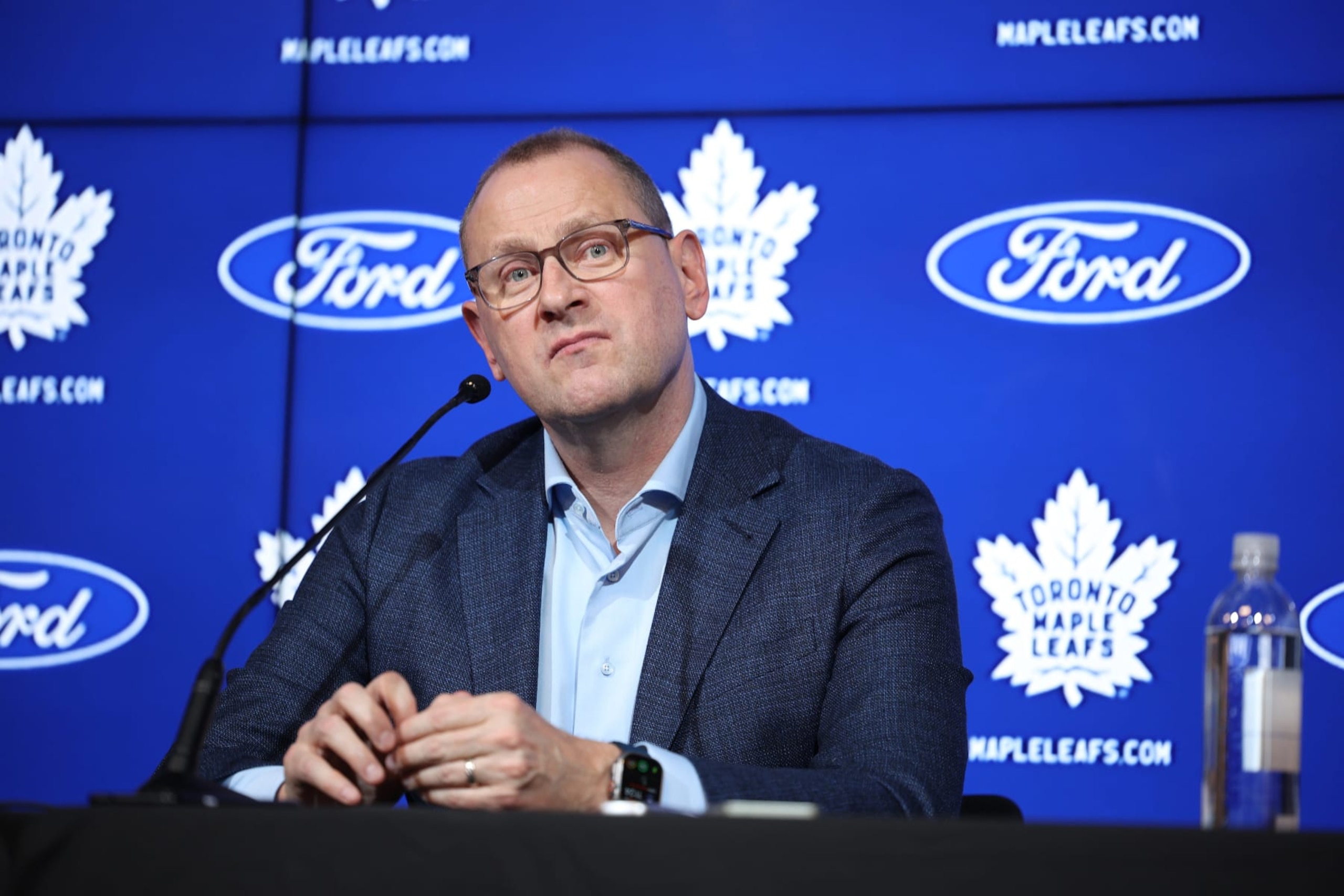 TORONTO. Brad Treliving Leafs GM addresses the media.New Toronto Maple Leafs head coach Craig Berube being introduced. (R.J.Johnston/Toronto Star)  R.J. Johnston/Toronto Star        (R.J. Johnston/Toronto Star via Getty Images)