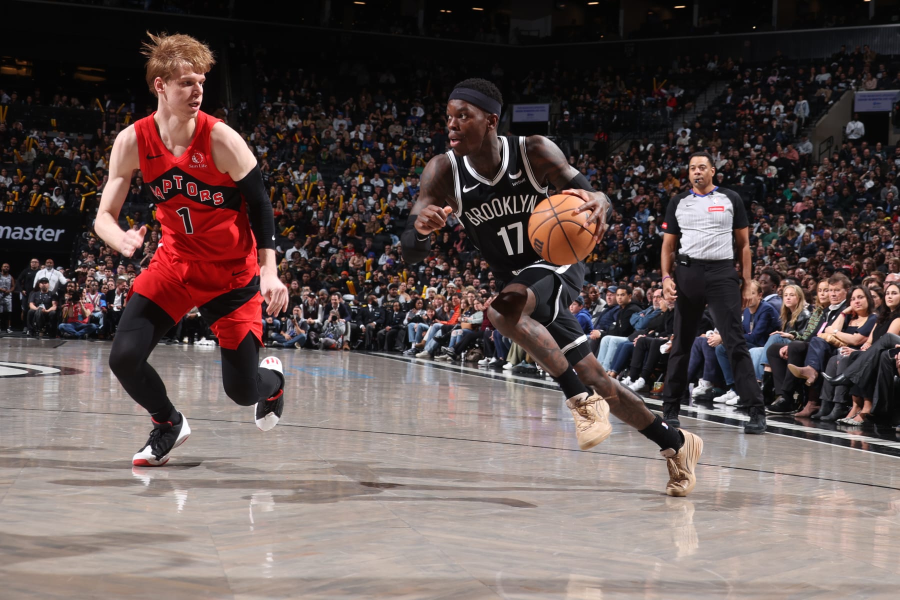 BROOKLYN, NY - APRIL 10: Dennis Schroder #17 of the Brooklyn Nets goes to the basket during the game on April 10, 2024 at Barclays Center in Brooklyn, New York. NOTE TO USER: User expressly acknowledges and agrees that, by downloading and or using this Photograph, user is consenting to the terms and conditions of the Getty Images License Agreement. Mandatory Copyright Notice: Copyright 2024 NBAE (Photo by Nathaniel S. Butler/NBAE via Getty Images)
