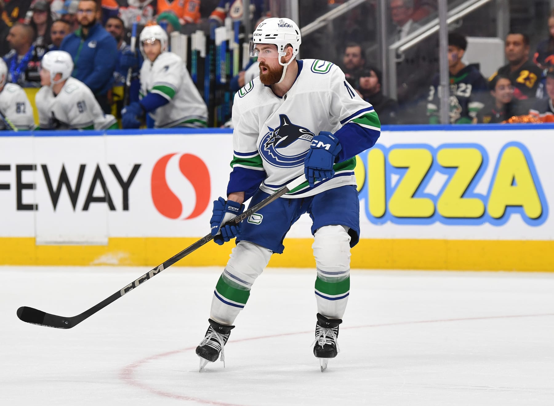 EDMONTON, CANADA - MAY 12: Filip Hronek #17 of the Vancouver Canucks in action during Game Three of the Second Round of the 2024 Stanley Cup Playoffs against the Edmonton Oilers at Rogers Place on May 12, 2024, in Edmonton, Alberta, Canada. (Photo by Andy Devlin/NHLI via Getty Images)