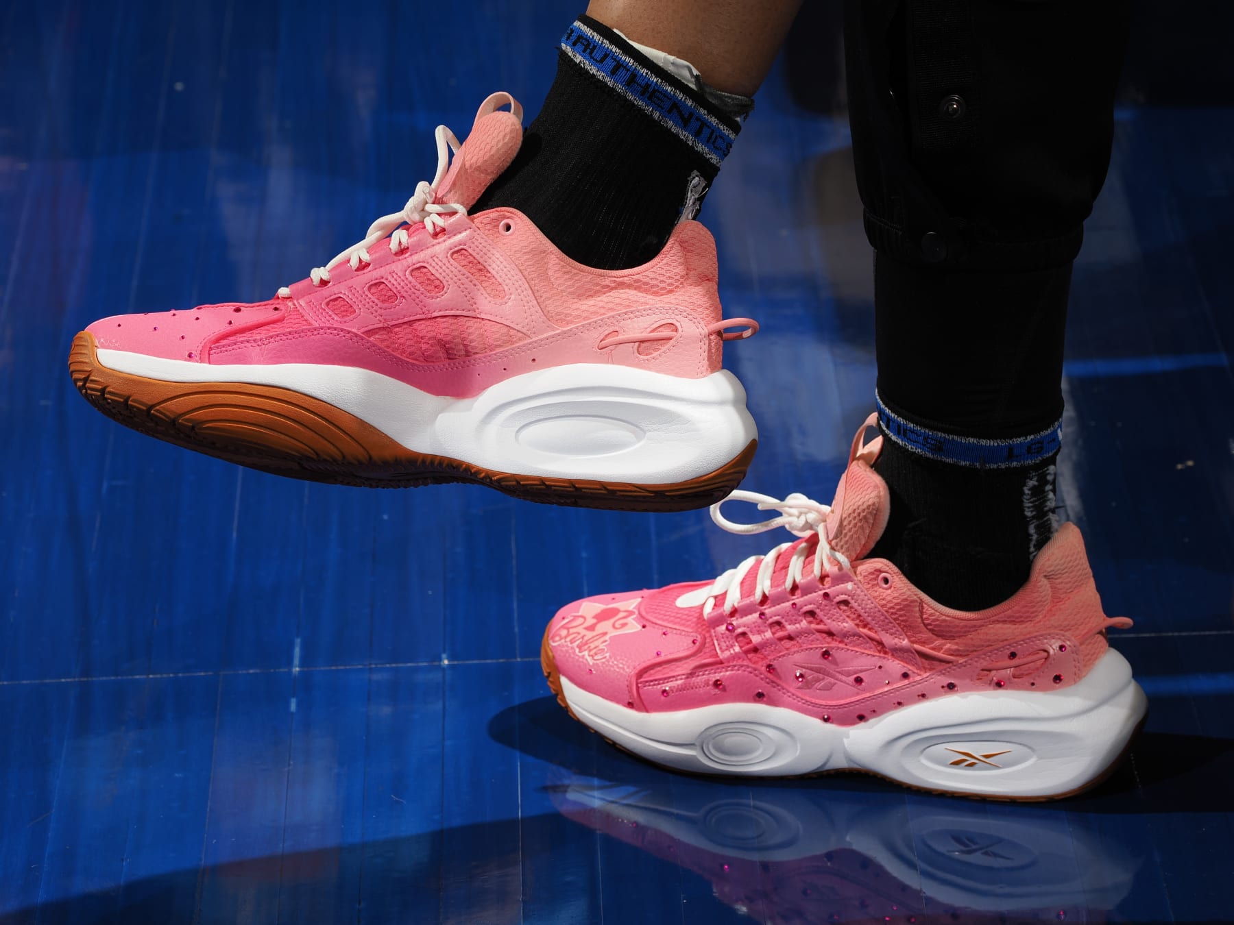 INDIANAPOLIS, IN - JUNE 1: The sneakers worn by Angel Reese #5 of the Chicago Sky before the game against the Indiana Fever on June 1, 2024 at Gainbridge Fieldhouse in Indianapolis, Indiana. NOTE TO USER: User expressly acknowledges and agrees that, by downloading and or using this Photograph, user is consenting to the terms and conditions of the Getty Images License Agreement. Mandatory Copyright Notice: Copyright 2024 NBAE (Photo by Ron Hoskins/NBAE via Getty Images)