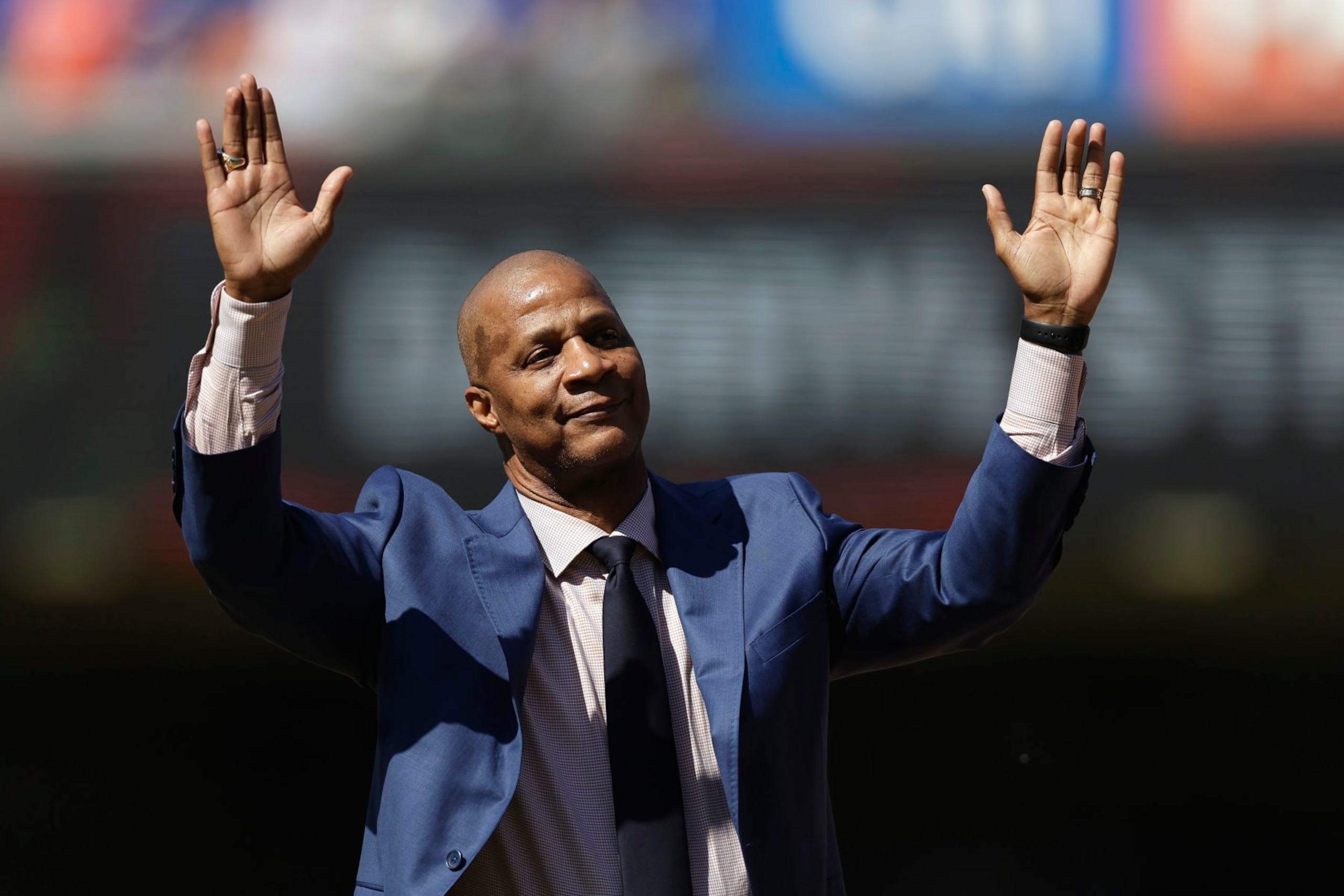 NEW YORK, NY - JUNE 1: Darryl Strawberry, New York Mets legend, reacts during a pre-game ceremony to retire his #18 jersey number before a game against the Arizona Diamondbacks at Citi Field on June 1, 2024 in New York City. (Photo by Adam Hunger/Getty Images)