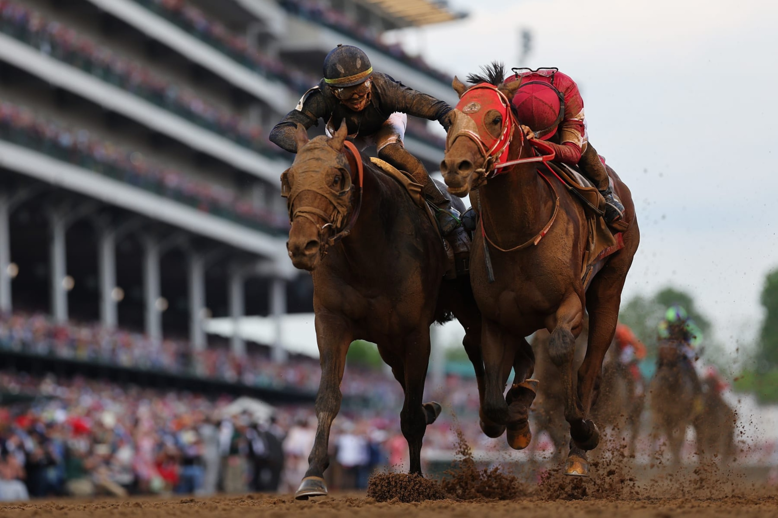 Sierra Leone battles Forever Young down the stretch of the Kentucky Derby