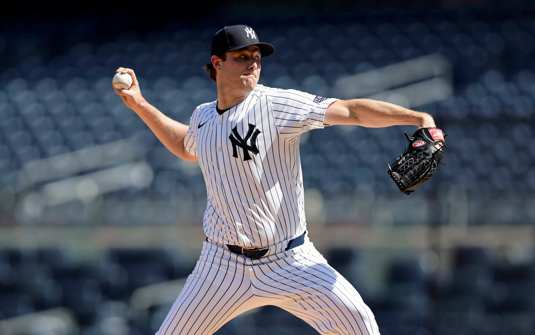 NEW YORK, NEW YORK - MAY 21:  Gerrit Cole #45 of the New York Yankees throws from the mound before a game against the Seattle Mariners at Yankee Stadium on May 21, 2024 in New York City. (Photo by Jim McIsaac/Getty Images)