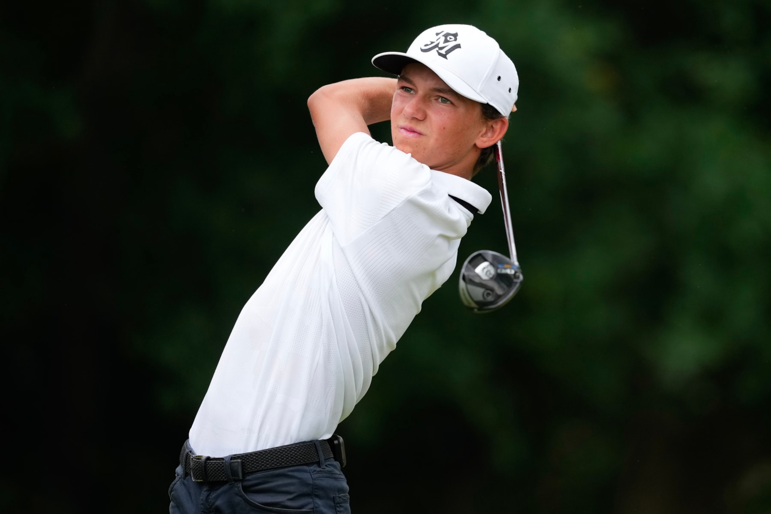 ARLINGTON, TEXAS - APRIL 25: Miles Russell of the United States hits a tee shot on the third holeduring the first round of the Veritex Bank Championship at Texas Rangers Golf Club on April 25, 2024 in Arlington, Texas. (Photo by Sam Hodde/Getty Images)