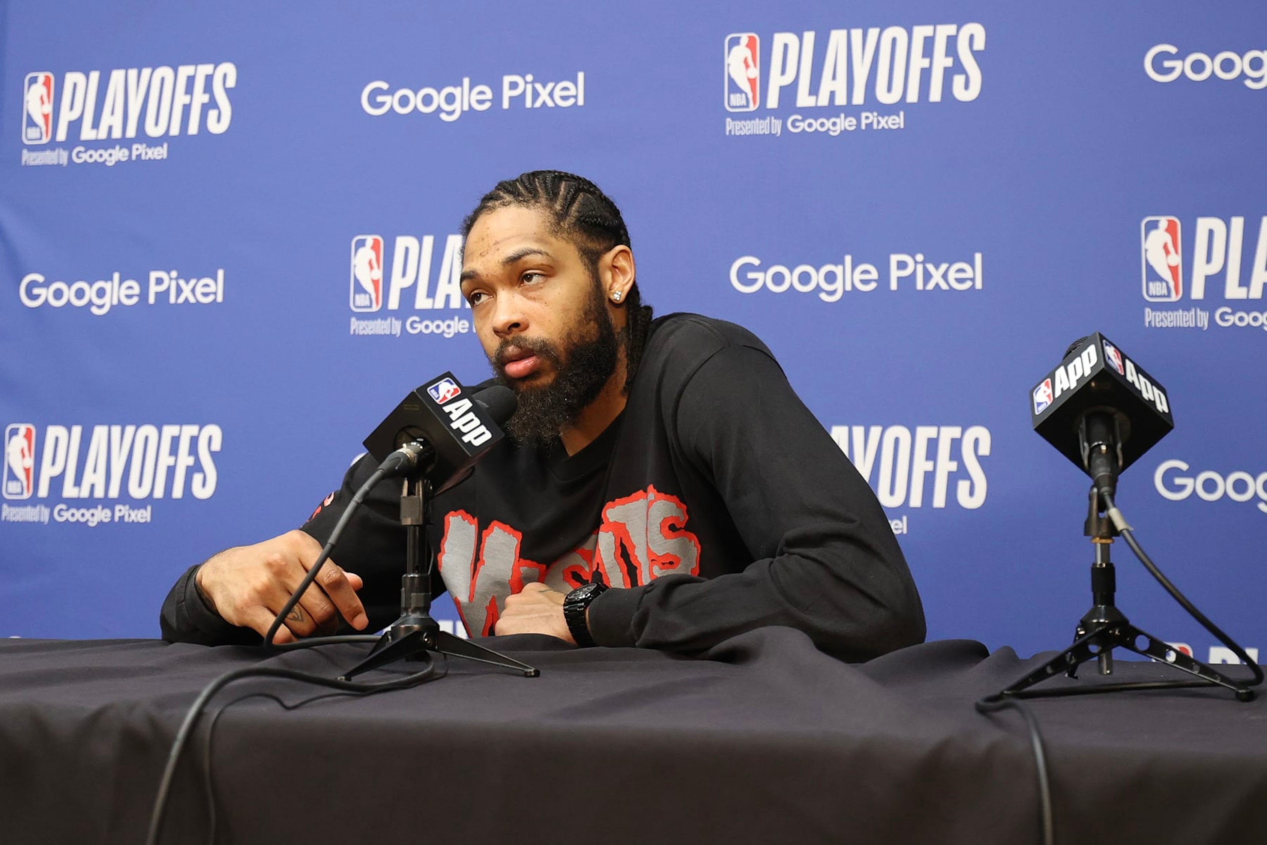 NEW ORLEANS, LA - APRIL 29: Brandon Ingram #14 of the New Orleans Pelicans talks to the media after Round 1 Game 4 of the 2024 NBA Playoffs against the Oklahoma City Thunder on April 29, 2024 at the Smoothie King Center in New Orleans, Louisiana. NOTE TO USER: User expressly acknowledges and agrees that, by downloading and or using this Photograph, user is consenting to the terms and conditions of the Getty Images License Agreement. Mandatory Copyright Notice: Copyright 2024 NBAE (Photo by Layne Murdoch Jr./NBAE via Getty Images) NEW ORLEANS, LA - APRIL 29: Brandon Ingram #14 of the New Orleans Pelicans talks to the media after Round 1 Game 4 of the 2024 NBA Playoffs against the Oklahoma City Thunder on April 29, 2024 at the Smoothie King Center in New Orleans, Louisiana. NOTE TO USER: User expressly acknowledges and agrees that, by downloading and or using this Photograph, user is consenting to the terms and conditions of the Getty Images License Agreement. Mandatory Copyright Notice: Copyright 2024 NBAE (Photo by Layne Murdoch Jr./NBAE via Getty Images)