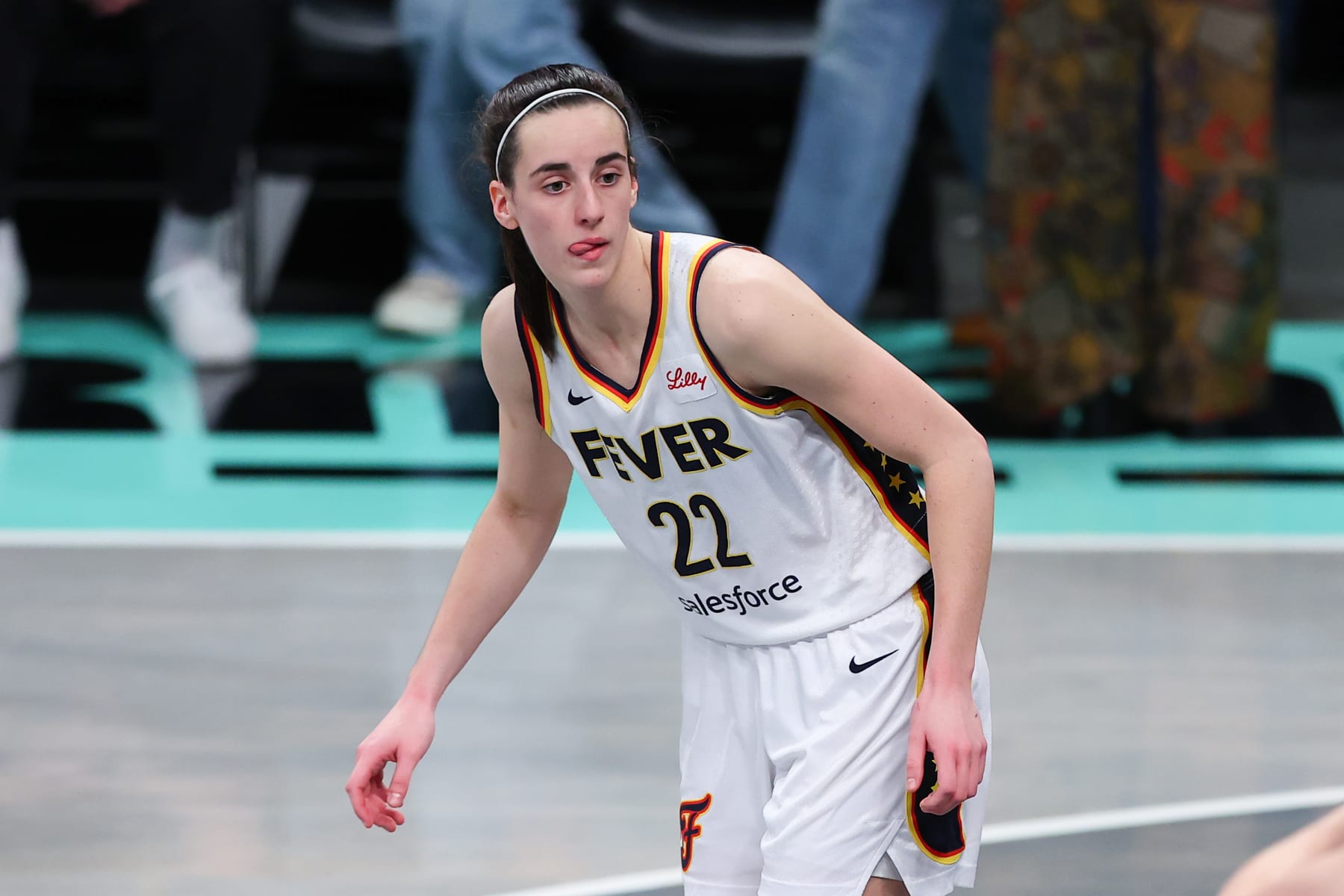 BROOKLYN, NY - JUNE 02: Caitlin Clark #22 of the Indiana Fever  during the game against  the New York Liberty on June 2, 2024 at the Barclayys Center in Brooklyn, New York.  (Photo by Rich Graessle/Icon Sportswire via Getty Images)