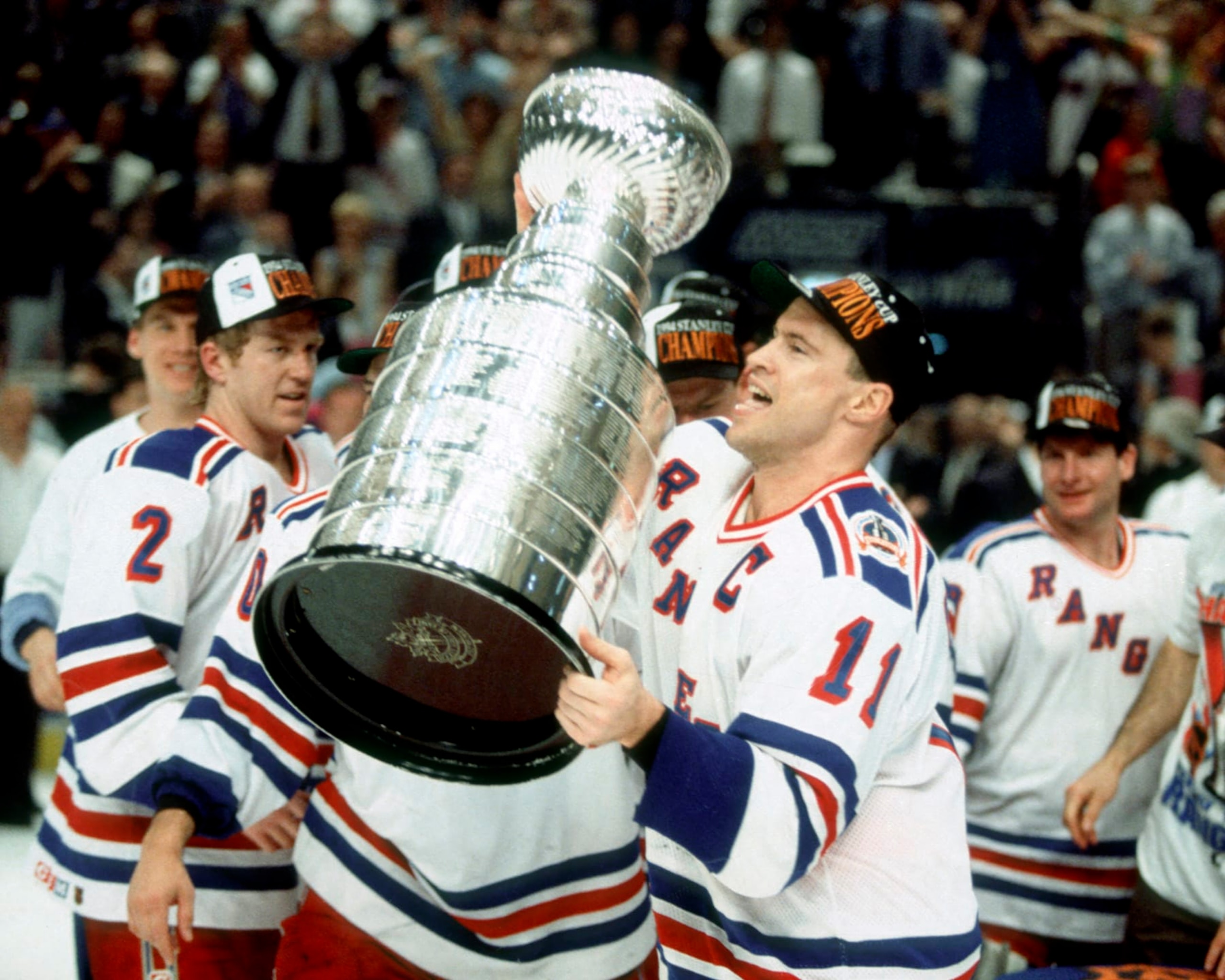 2002 Season: Mark Messier 1993-94 Stanley Cup celebration.  (Photo by Bruce Bennett Studios via Getty Images Studios/Getty Images)