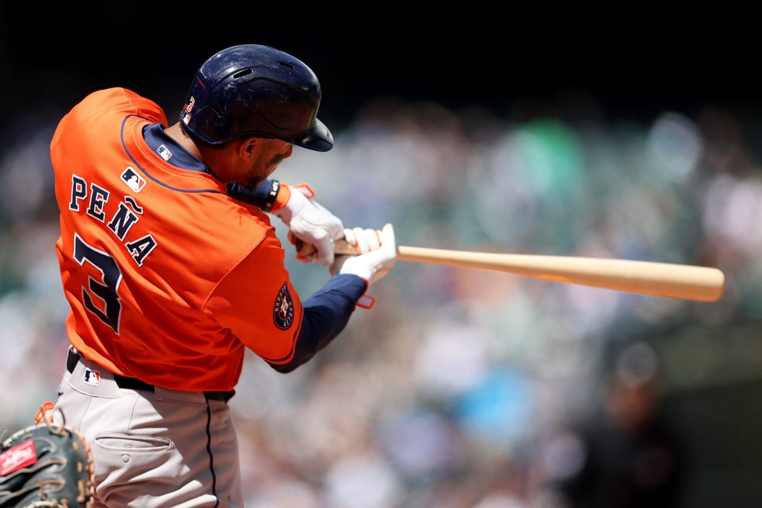 SEATTLE, WASHINGTON - MAY 30: Jeremy Peña #3 of the Houston Astros at bat against the Seattle Mariners at T-Mobile Park on May 30, 2024 in Seattle, Washington. (Photo by Steph Chambers/Getty Images)