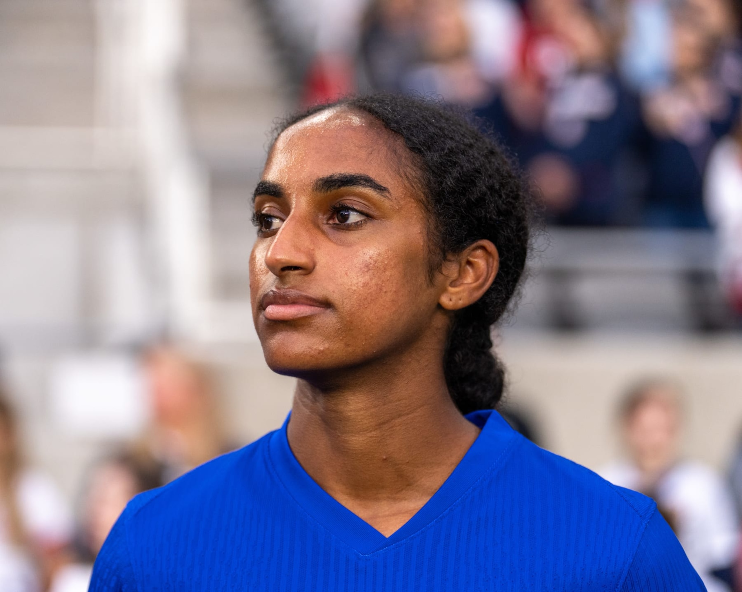 COLUMBUS, OH - APRIL 9: Naomi Girma #4 of the United States stands on the sideline before the SheBelieves Cup match between Canada and USWNT at Lower.com Field on April 9, 2024 in Columbus, Ohio. (Photo by Brad Smith/ISI Photos/USSF/Getty Images for USSF) COLUMBUS, OH - APRIL 9: Naomi Girma #4 of the United States stands on the sideline before the SheBelieves Cup match between Canada and USWNT at Lower.com Field on April 9, 2024 in Columbus, Ohio. (Photo by Brad Smith/ISI Photos/USSF/Getty Images for USSF)