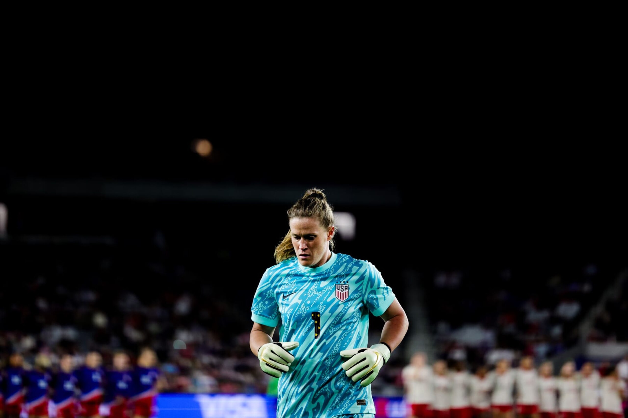 COLUMBUS, OHIO - APRIL 09: Alyssa Naeher #1 of the United States during the penalty kick shootout against Canada in the 2024 SheBelieves Cup final match at Lower.com Field on April 09, 2024 in Columbus, Ohio. (Photo by Carmen Mandato/USSF/Getty Images for USSF) COLUMBUS, OHIO - APRIL 09: Alyssa Naeher #1 of the United States during the penalty kick shootout against Canada in the 2024 SheBelieves Cup final match at Lower.com Field on April 09, 2024 in Columbus, Ohio. (Photo by Carmen Mandato/USSF/Getty Images for USSF)