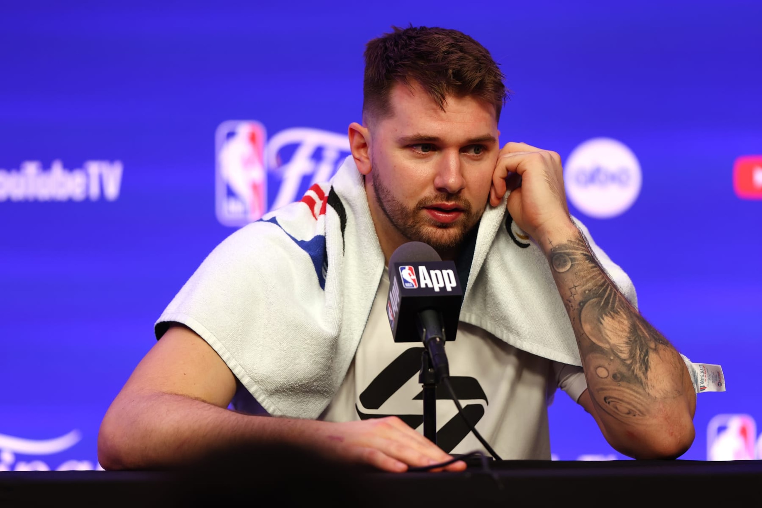 BOSTON, MASSACHUSETTS - JUNE 05: Luka Doncic #77 of the Dallas Mavericks speaks to the media during the 2024 NBA Finals Media Day at TD Garden on June 05, 2024 in Boston, Massachusetts. (Photo by Maddie Meyer/Getty Images) BOSTON, MASSACHUSETTS - JUNE 05: Luka Doncic #77 of the Dallas Mavericks speaks to the media during the 2024 NBA Finals Media Day at TD Garden on June 05, 2024 in Boston, Massachusetts. (Photo by Maddie Meyer/Getty Images)