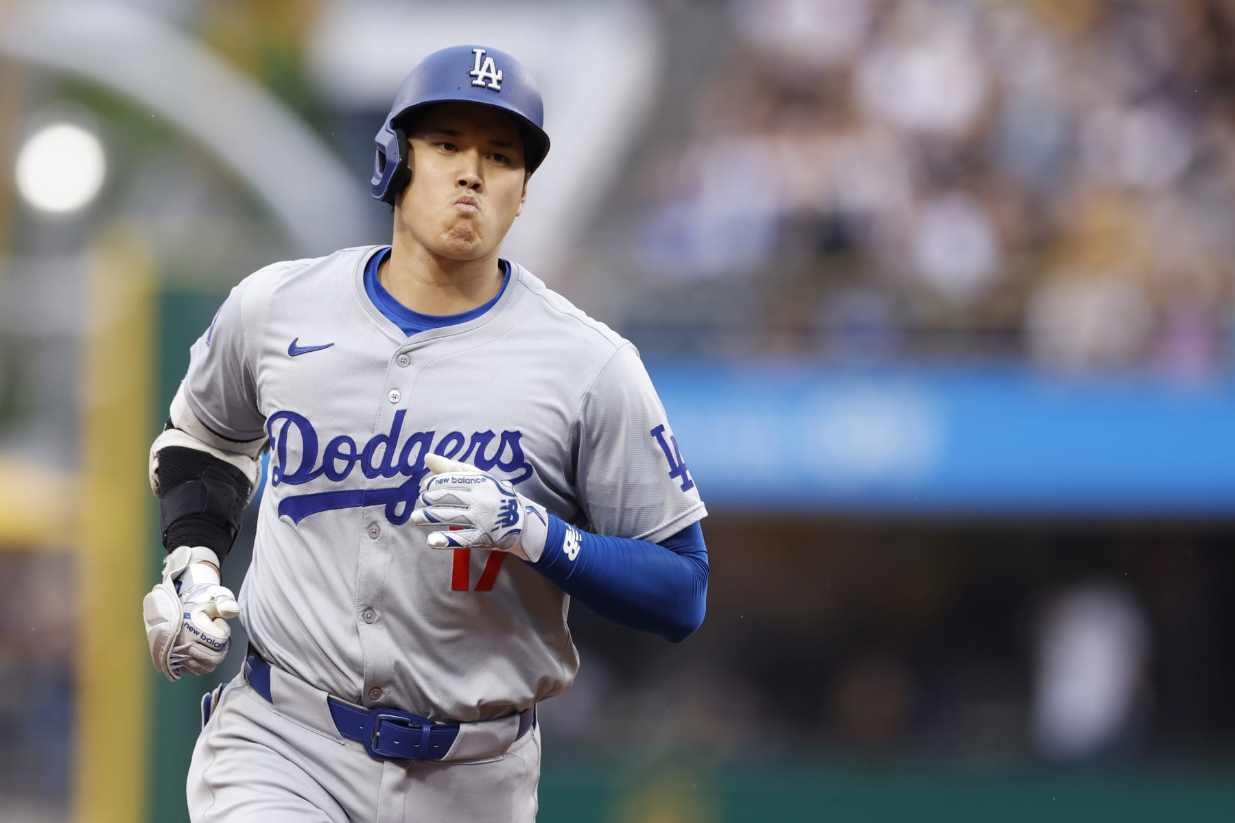 PITTSBURGH, PA - JUNE 05: Los Angeles Dodgers designated hitter Shohei Ohtani (17) rounds the bases after hitting a 2-run home run in the third inning during an MLB game against the Pittsburgh Pirates on June 05, 2024 at PNC Park in Pittsburgh, Pennsylvania. (Photo by Joe Robbins/Icon Sportswire via Getty Images)