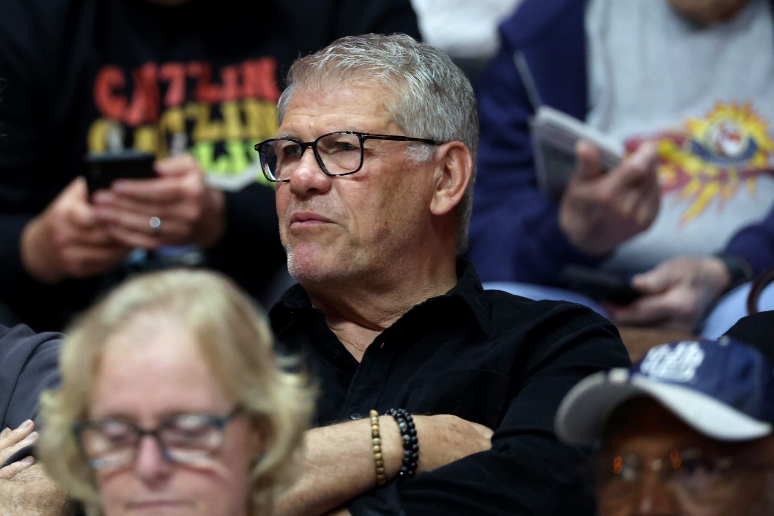 UNCASVILLE, CONNECTICUT - MAY 14: University of Connecticut women's head basketball coach Geno Auriemma attends a game between the Indiana Fever and the Connecticut Sun at Mohegan Sun Arena on May 14, 2024 in Uncasville, Connecticut. NOTE TO USER: User expressly acknowledges and agrees that, by downloading and or using this photograph, User is consenting to the terms and conditions of the Getty Images License Agreement. (Photo by Elsa/Getty Images)