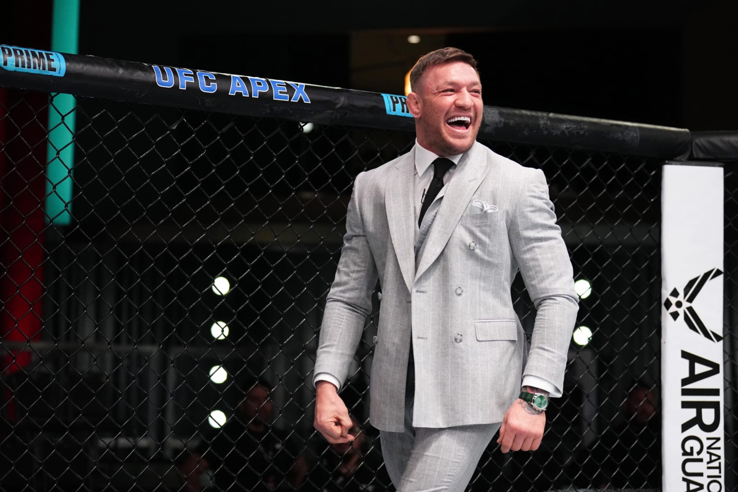 LAS VEGAS, NEVADA - MARCH 13:  Conor McGregor stands in the Octagon during the filming of The Ultimate Fighter at UFC APEX on March 13, 2023 in Las Vegas, Nevada. (Photo by Chris Unger/Zuffa LLC via Getty Images)