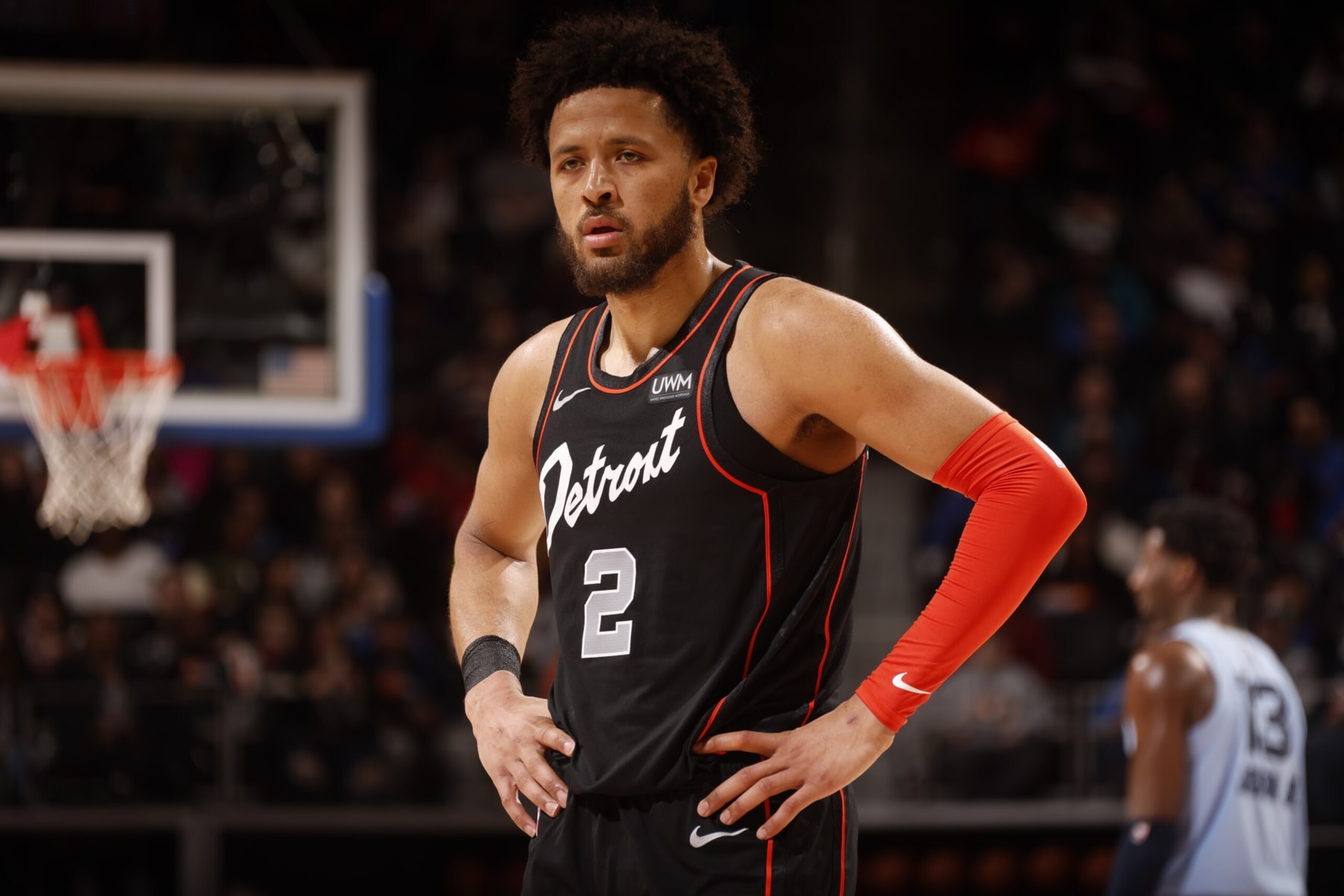 DETROIT, MI - APRIL 1: Cade Cunningham #2 of the Detroit Pistons looks on during the game against the Memphis Grizzlies on April 1, 2024 at Little Caesars Arena in Detroit, Michigan. NOTE TO USER: User expressly acknowledges and agrees that, by downloading and/or using this photograph, User is consenting to the terms and conditions of the Getty Images License Agreement. Mandatory Copyright Notice: Copyright 2024 NBAE (Photo by Brian Sevald/NBAE via Getty Images) DETROIT, MI - APRIL 1: Cade Cunningham #2 of the Detroit Pistons looks on during the game against the Memphis Grizzlies on April 1, 2024 at Little Caesars Arena in Detroit, Michigan. NOTE TO USER: User expressly acknowledges and agrees that, by downloading and/or using this photograph, User is consenting to the terms and conditions of the Getty Images License Agreement. Mandatory Copyright Notice: Copyright 2024 NBAE (Photo by Brian Sevald/NBAE via Getty Images)