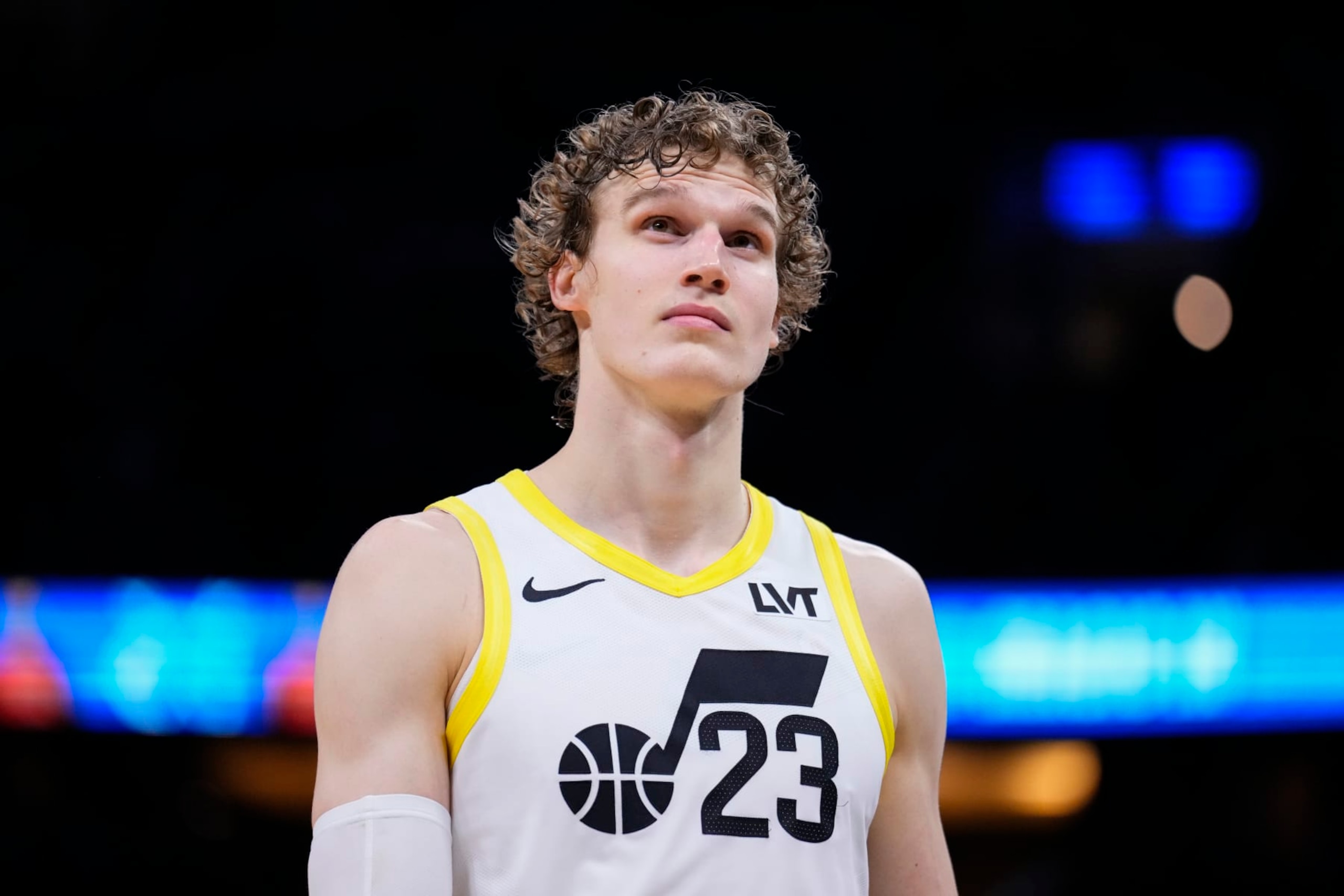 ORLANDO, FLORIDA - FEBRUARY 29: Lauri Markkanen #23 of the Utah Jazz looks on against the Orlando Magic during the third quarter at Kia Center on February 29, 2024 in Orlando, Florida. NOTE TO USER: User expressly acknowledges and agrees that, by downloading and or using this photograph, user is consenting to the terms and conditions of the Getty Images License Agreement. (Photo by Rich Storry/Getty Images) ORLANDO, FLORIDA - FEBRUARY 29: Lauri Markkanen #23 of the Utah Jazz looks on against the Orlando Magic during the third quarter at Kia Center on February 29, 2024 in Orlando, Florida. NOTE TO USER: User expressly acknowledges and agrees that, by downloading and or using this photograph, user is consenting to the terms and conditions of the Getty Images License Agreement. (Photo by Rich Storry/Getty Images)