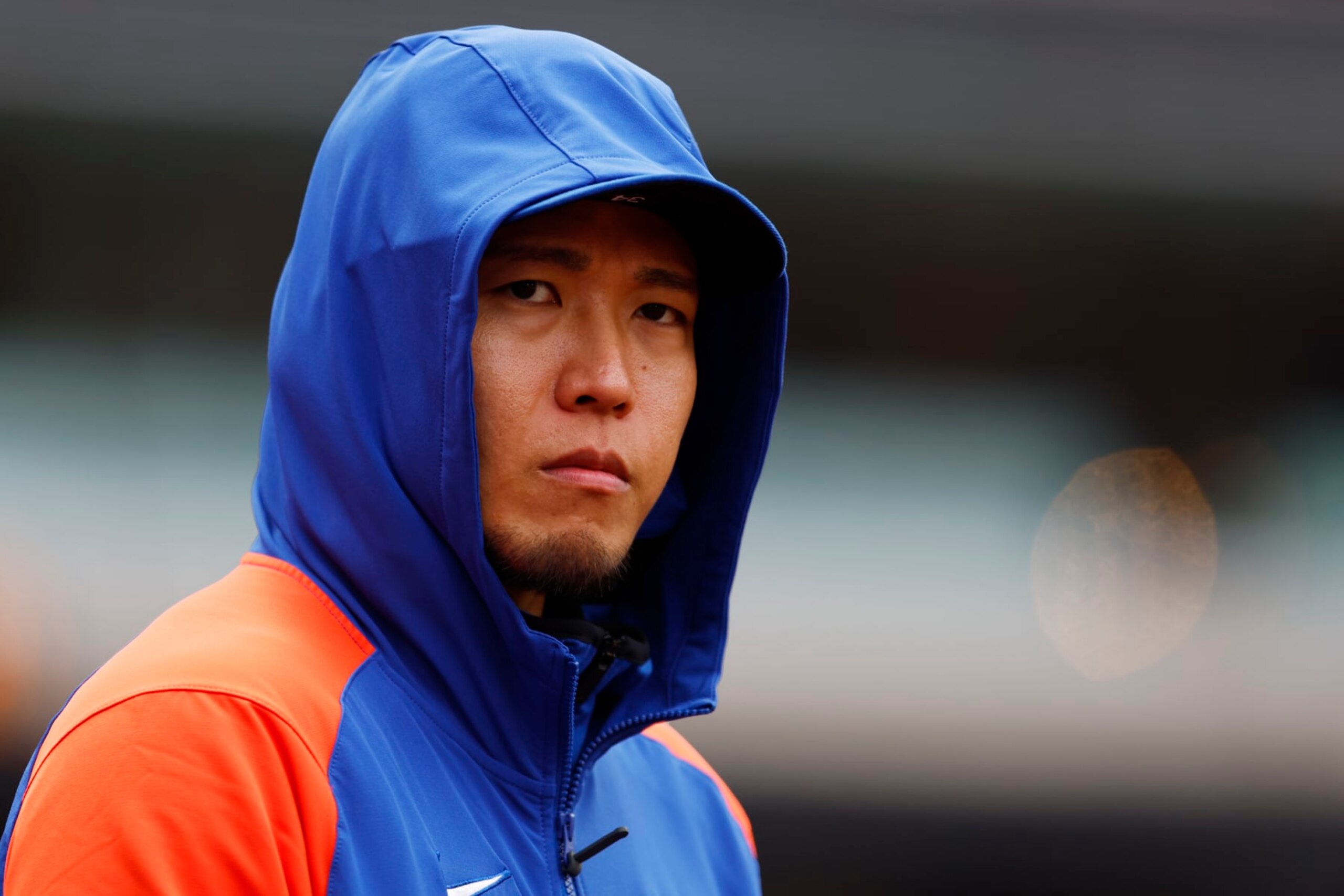 NEW YORK, NEW YORK - APRIL 4: Kodai Senga #34 of the New York Mets watches from the dugout during the ninth inning of of game one of a double header against the Detroit Tigers at Citi Field on April 4, 2024 in New York City. (Photo by Rich Schultz/Getty Images)