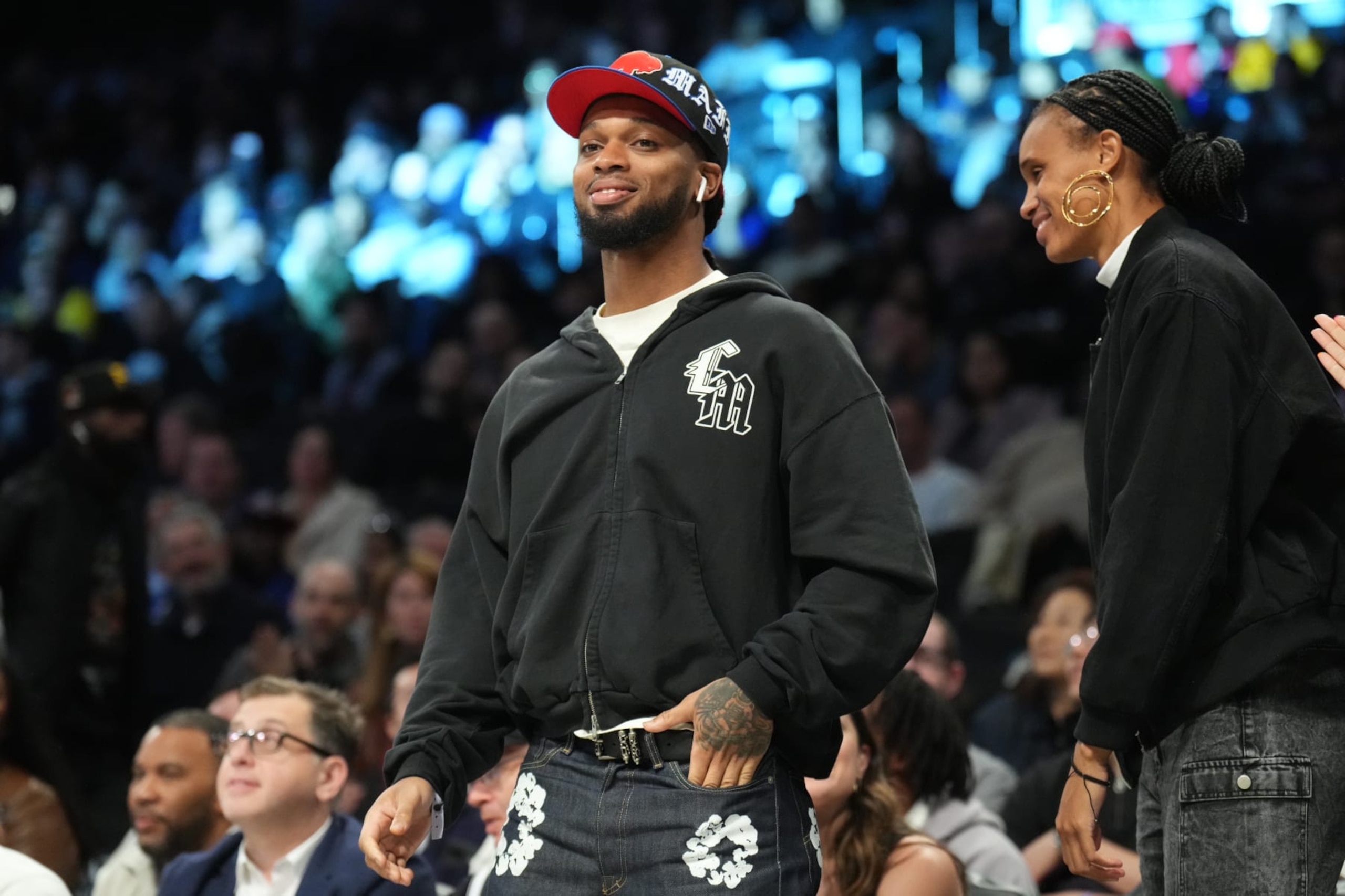 BROOKLYN, NY - MARCH 5: Damar Hamiln attends the game between the Philadelphia 76ers and the Brooklyn Nets on March 5, 2024 at Barclays Center in Brooklyn, New York. NOTE TO USER: User expressly acknowledges and agrees that, by downloading and or using this Photograph, user is consenting to the terms and conditions of the Getty Images License Agreement. Mandatory Copyright Notice: Copyright 2024 NBAE (Photo by Jesse D. Garrabrant/NBAE via Getty Images)
