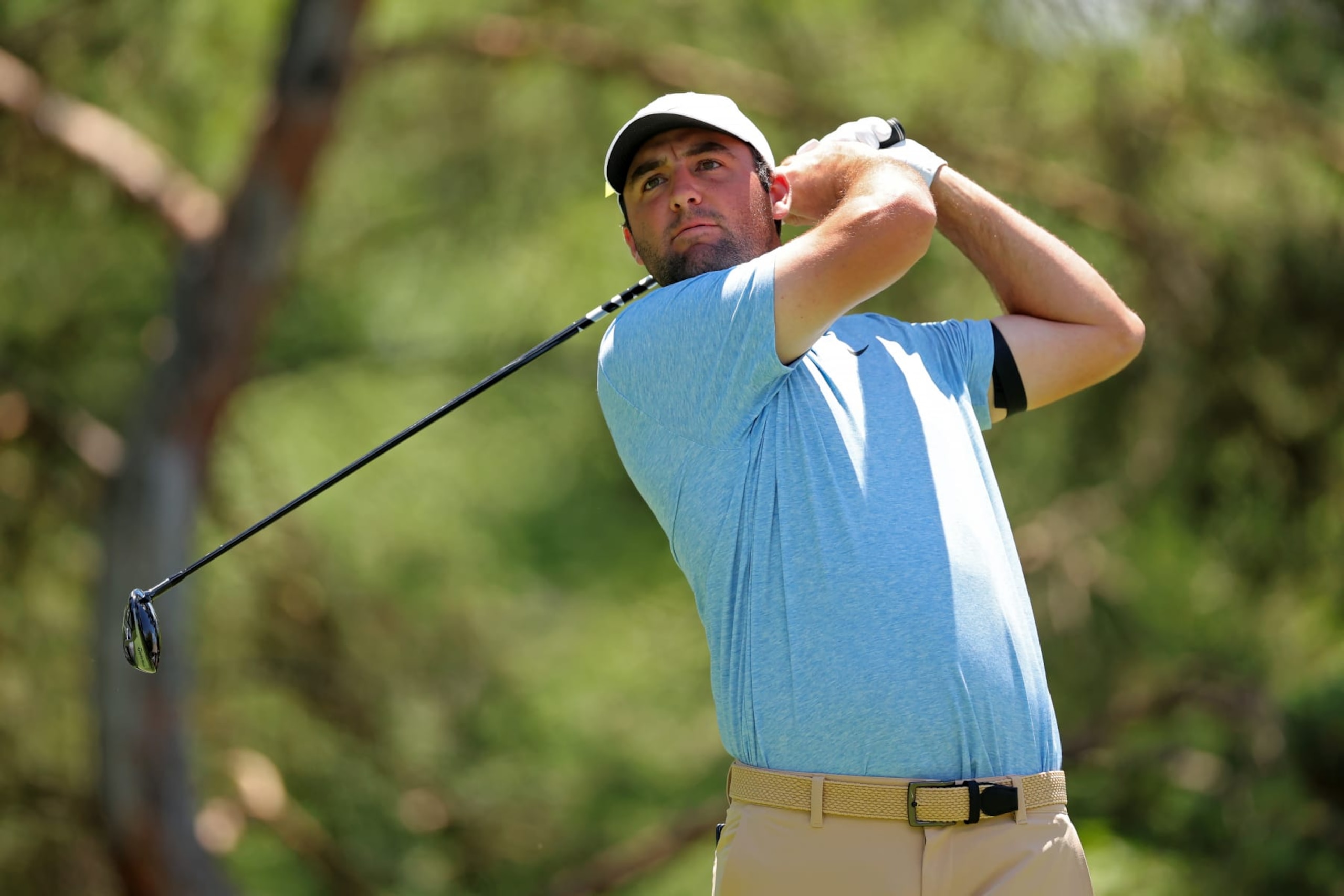 DUBLIN, OHIO - JUNE 09: Scottie Scheffler of the United States plays his shot from the second tee during the final round of the Memorial Tournament presented by Workday at Muirfield Village Golf Club on June 09, 2024 in Dublin, Ohio. (Photo by Michael Reaves/Getty Images)