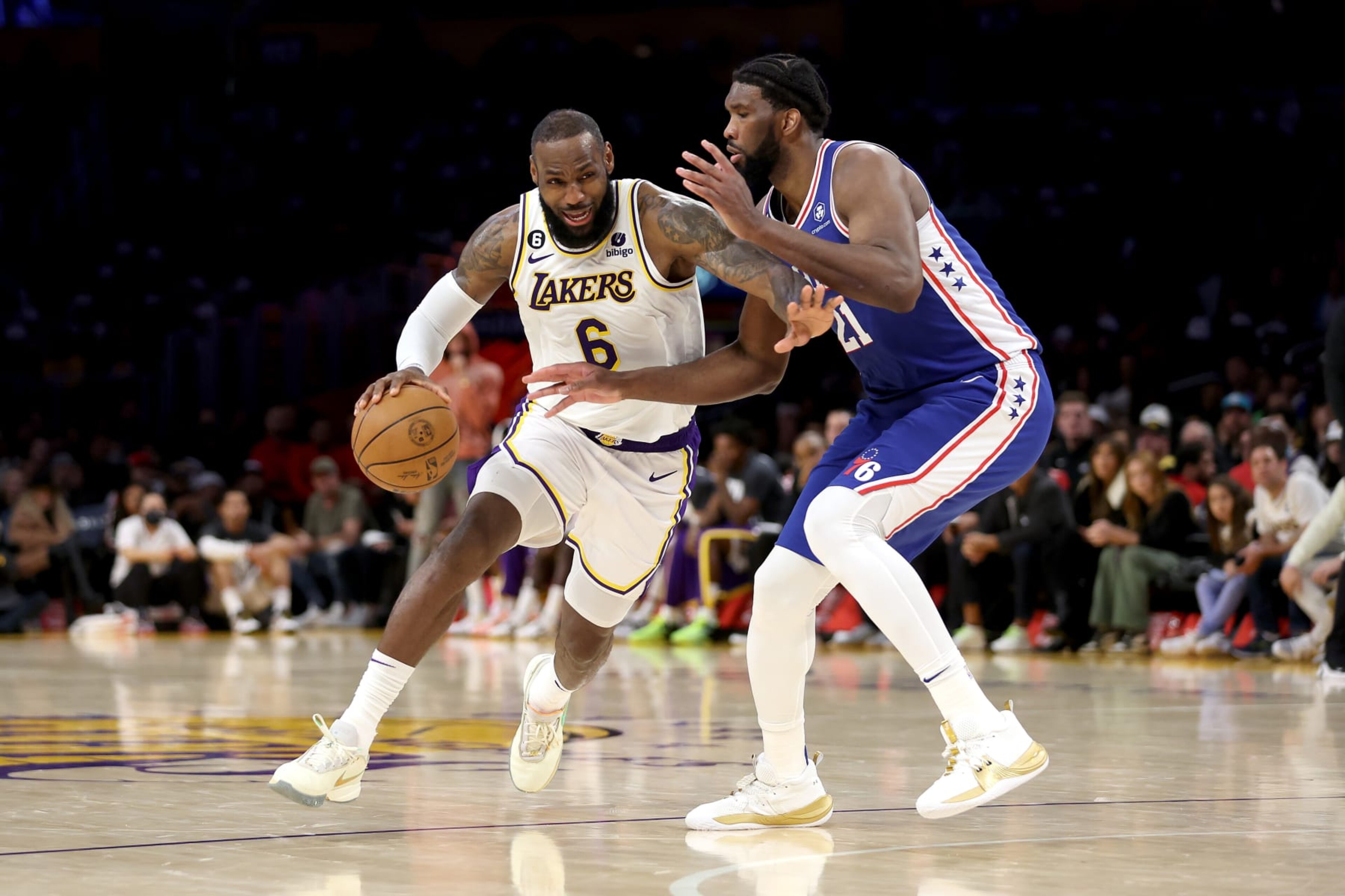 LeBron James and Joel Embiid LeBron James and Joel Embiid