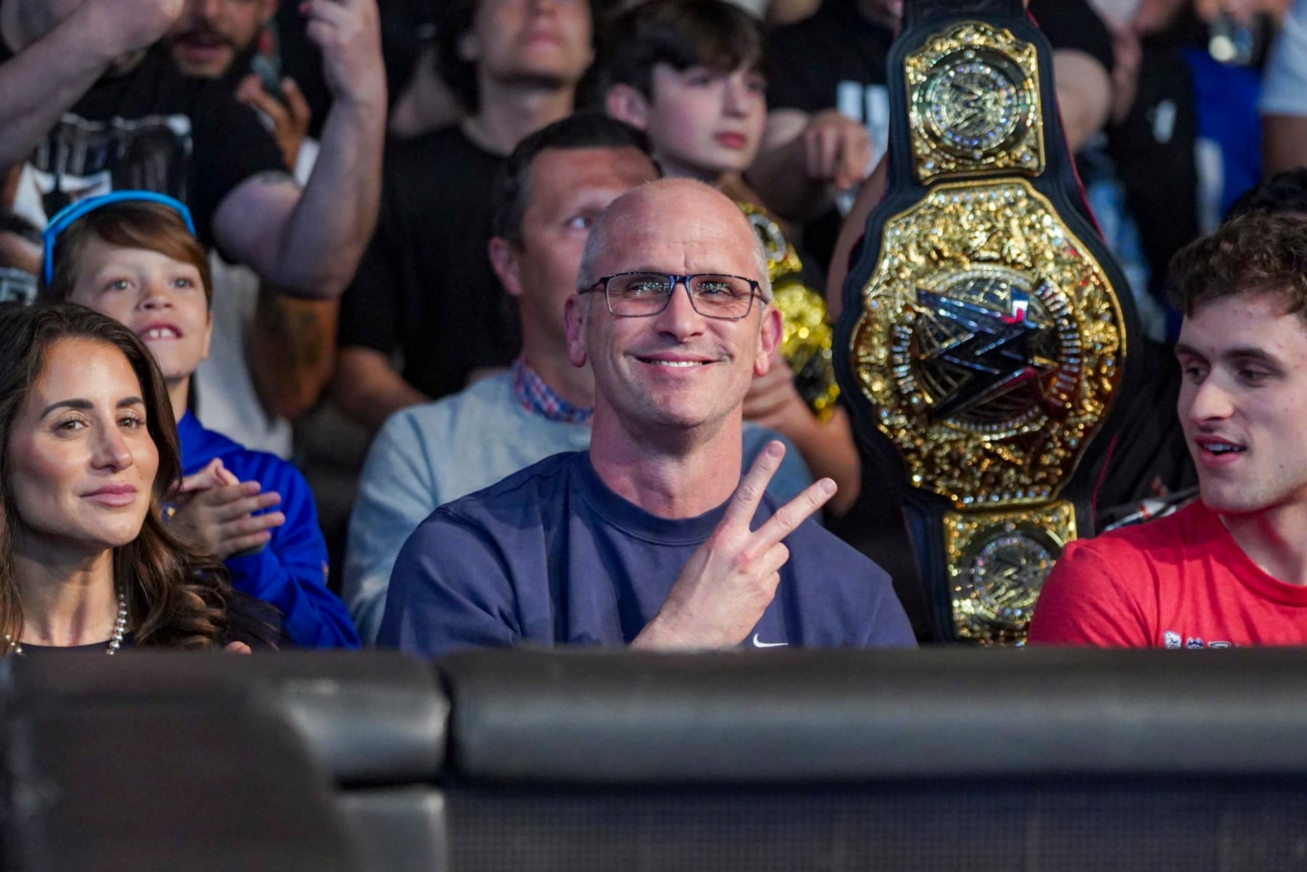 HARTFORD, CONNECTICUT - MAY 6: University of Connecticut Men's Basketball Head Coach, Dan Hurley in attendance during Monday Night RAW at XL Center on May 6, 2024 in Hartford, Connecticut. (Photo by WWE/Getty Images) HARTFORD, CONNECTICUT - MAY 6: University of Connecticut Men's Basketball Head Coach, Dan Hurley in attendance during Monday Night RAW at XL Center on May 6, 2024 in Hartford, Connecticut. (Photo by WWE/Getty Images)