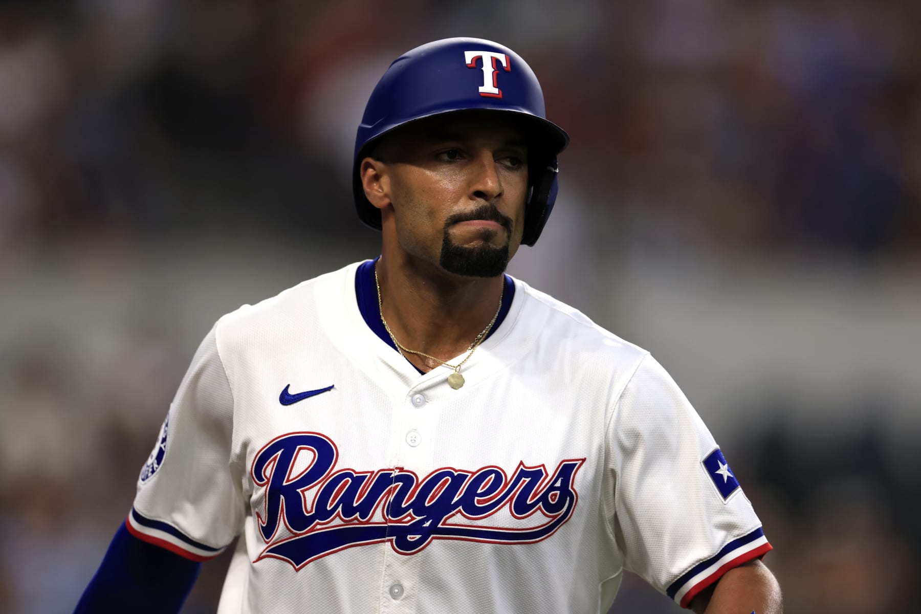 ARLINGTON, TX - JUNE 8: Marcus Semien #2 of the Texas Rangers looks on against the San Francisco Giants at Globe Life Field on June 8, 2024 in Arlington, Texas. (Photo by Ron Jenkins/Getty Images)