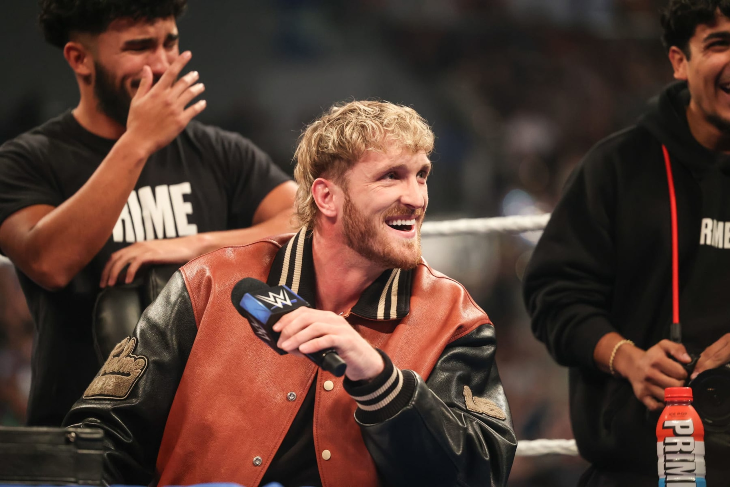 JACKSONVILLE, FLORIDA - MAY 17: Logan Paul looks on during SmackDown at VyStar Veterans Memorial Arena on May 17, 2024 in Jacksonville, Florida.  (Photo by WWE/Getty Images)