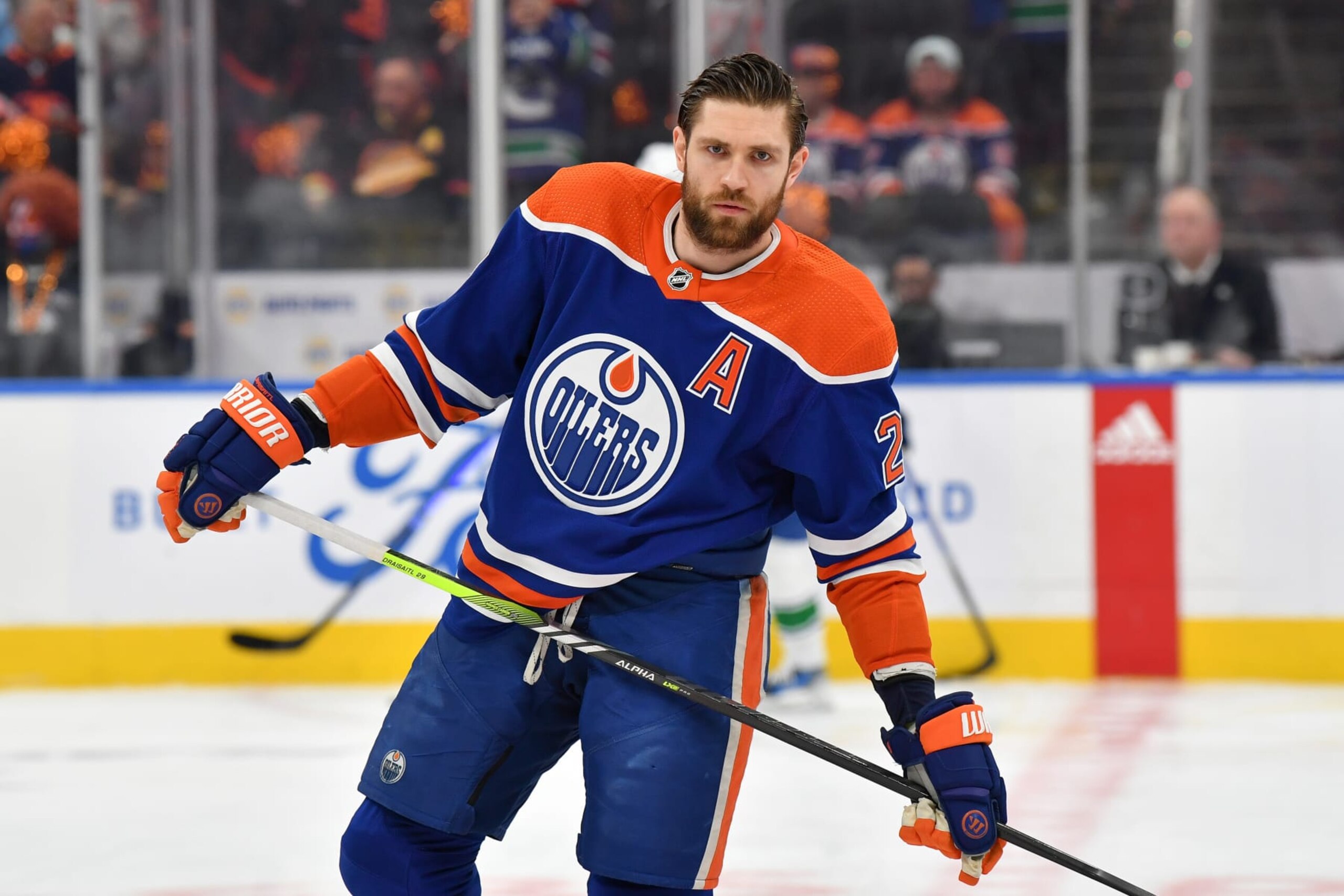 EDMONTON, CANADA - MAY 14: Leon Draisaitl #29 of the Edmonton Oilers participates in warm ups before Game Four of the Second Round of the 2024 Stanley Cup Playoffs against the Vancouver Canucks at Rogers Place on May 14, 2024, in Edmonton, Alberta, Canada. (Photo by Andy Devlin/NHLI via Getty Images)