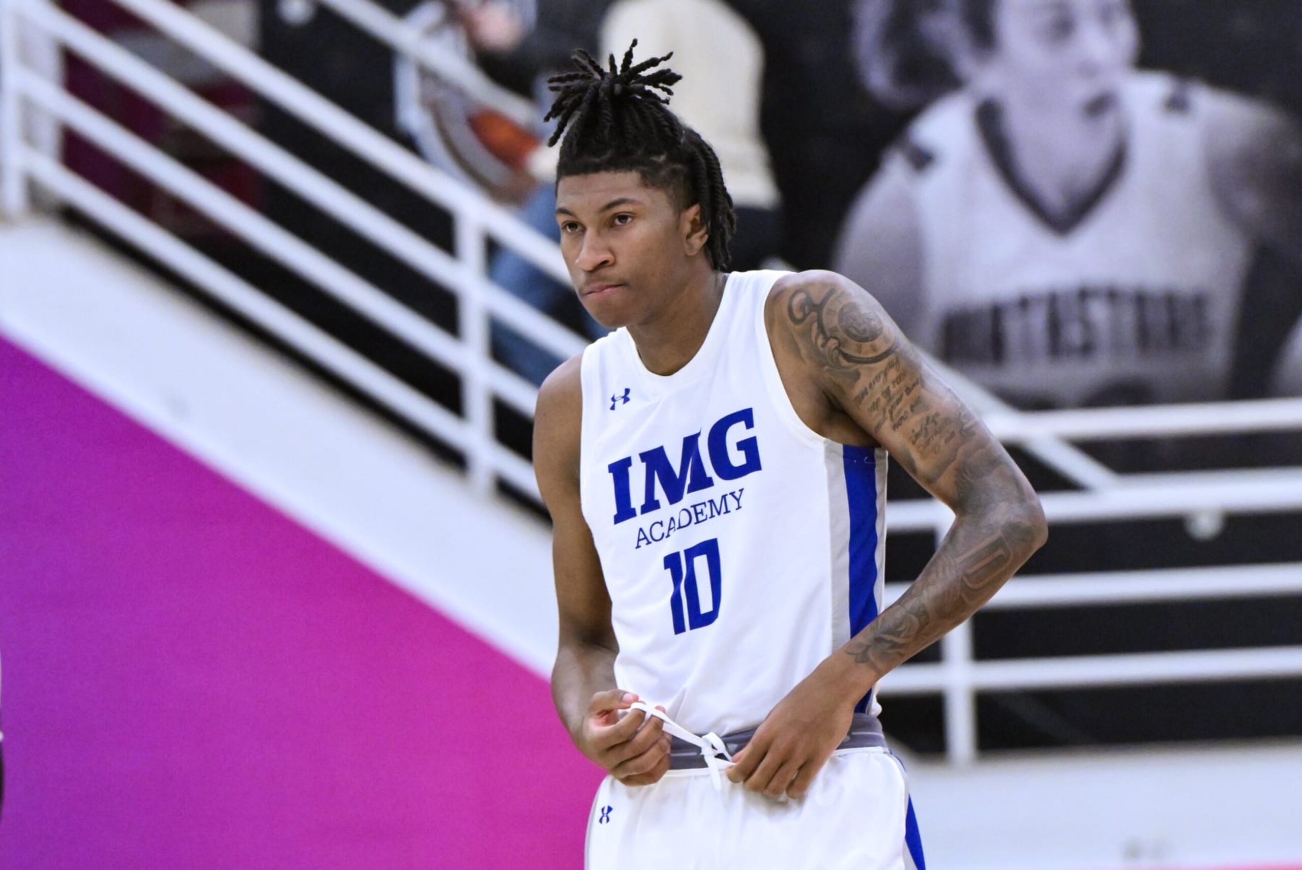 SPRINGFIELD, MA - JANUARY 14: Donnie Freeman of IMG (10) during the first half of the Spalding Hoophall Classic high school basketball game between Sunrise Christian Academy and IMG Academy on January 14, 2024 at Blake Arena in Springfield, MA (Photo by John Jones/Icon Sportswire via Getty Images)
