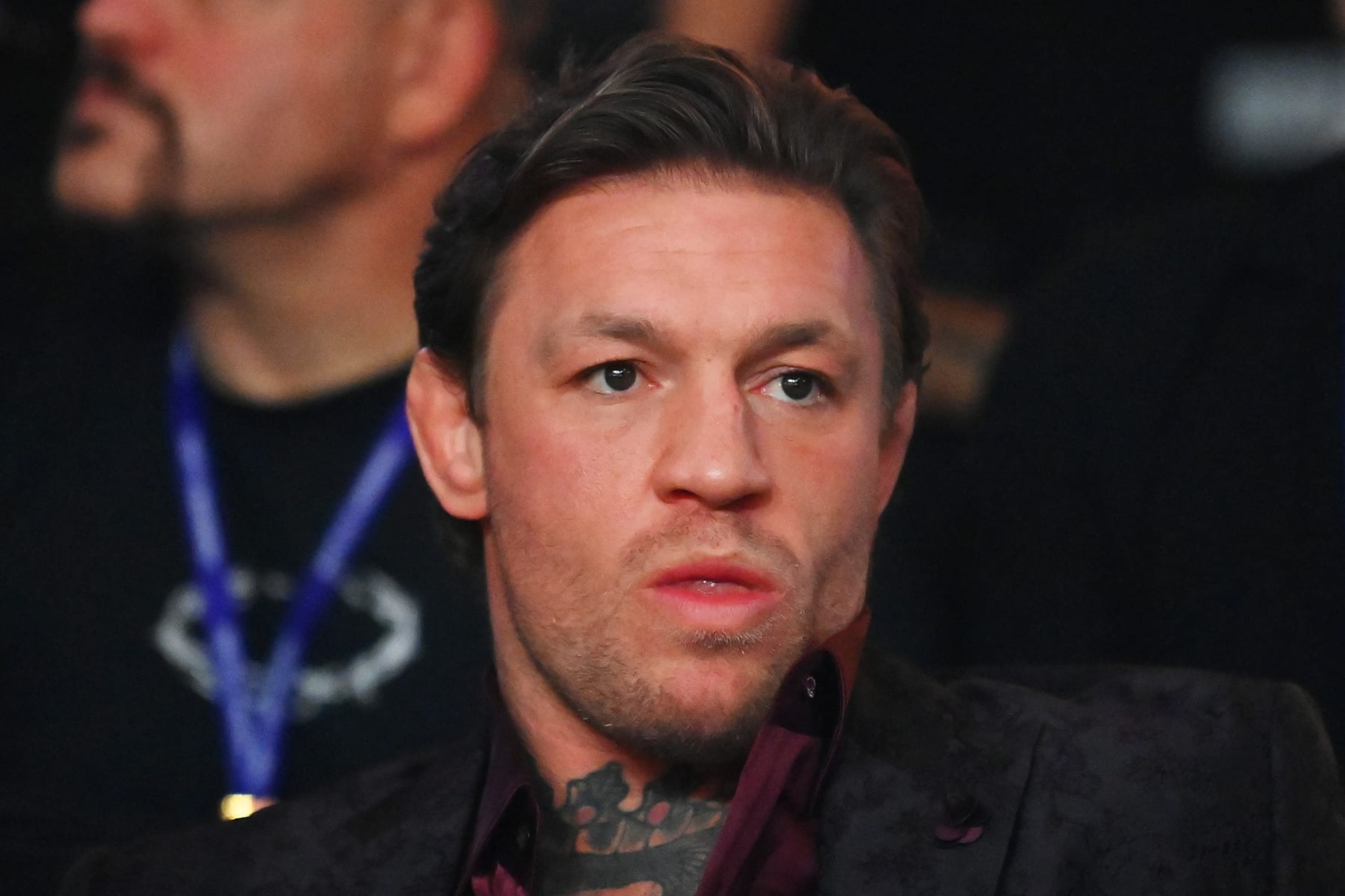 RIYADH, SAUDI ARABIA - OCTOBER 28: Conor McGregor looks on from ringside prior to during the Heavyweight fight between Tyson Fury and Francis Ngannou at Boulevard Hall on October 28, 2023 in Riyadh, Saudi Arabia. (Photo by Justin Setterfield/Getty Images)