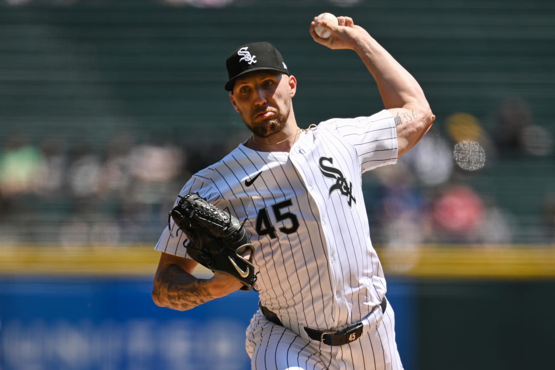 CHICAGO, ILLINOIS - MAY 15: Starting pitcher Garrett Crochet #45 of the Chicago White Sox throws in the first inning against the Washington Nationals at Guaranteed Rate Field on May 15, 2024 in Chicago, Illinois. (Photo by Quinn Harris/Getty Images)