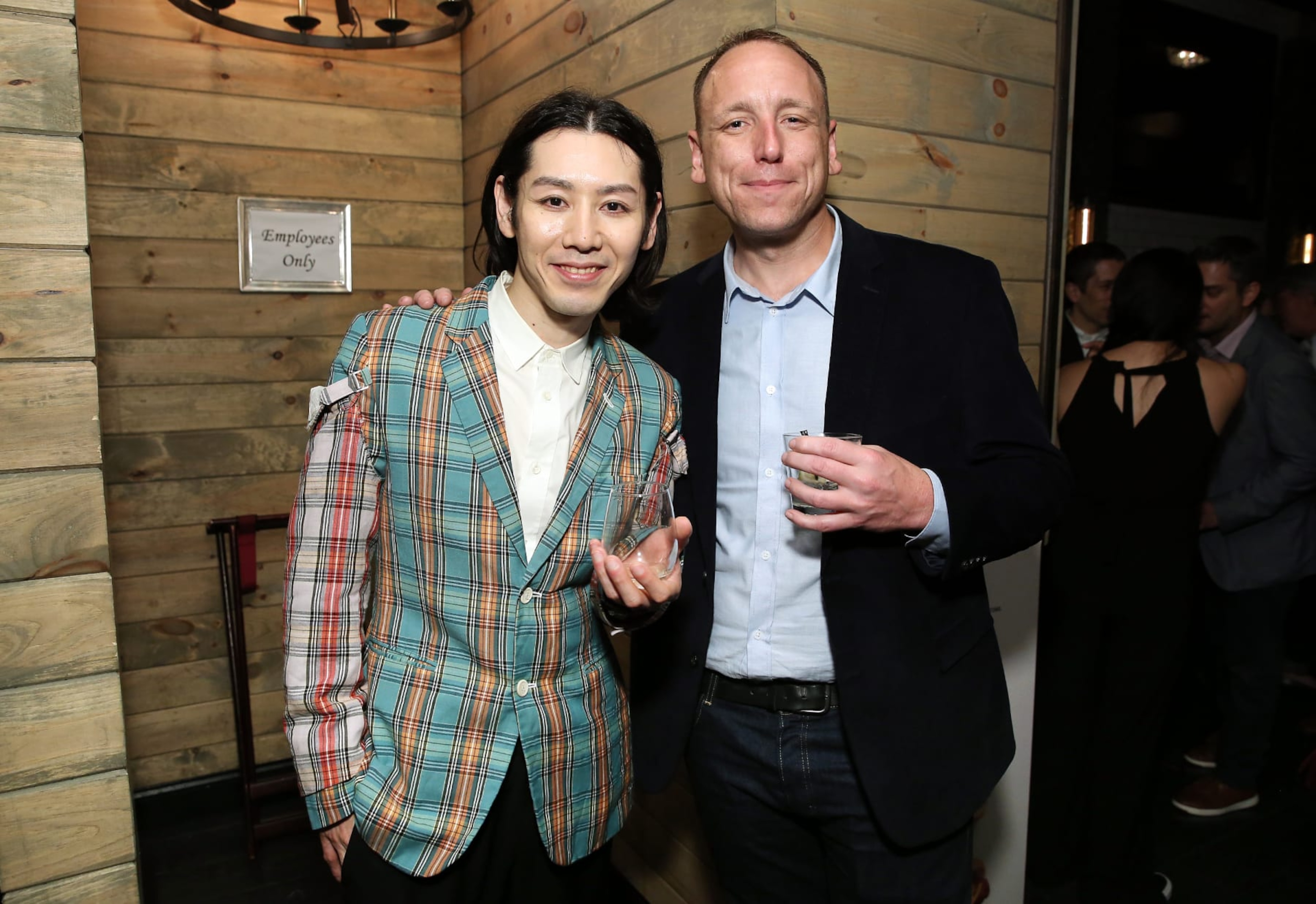 NEW YORK, NEW YORK - APRIL 26: Competitive eaters Takeru Kobayashi (L) and Joey Chestnut attend the Tribeca Film Festival after-party for "The Good, The Bad, The Hungry", hosted by Tribeca/ESPN Sports at Ainsworth FIDI on April 26, 2019 in New York City. (Photo by Monica Schipper/Getty Images for 2019 Tribeca Film Festival )