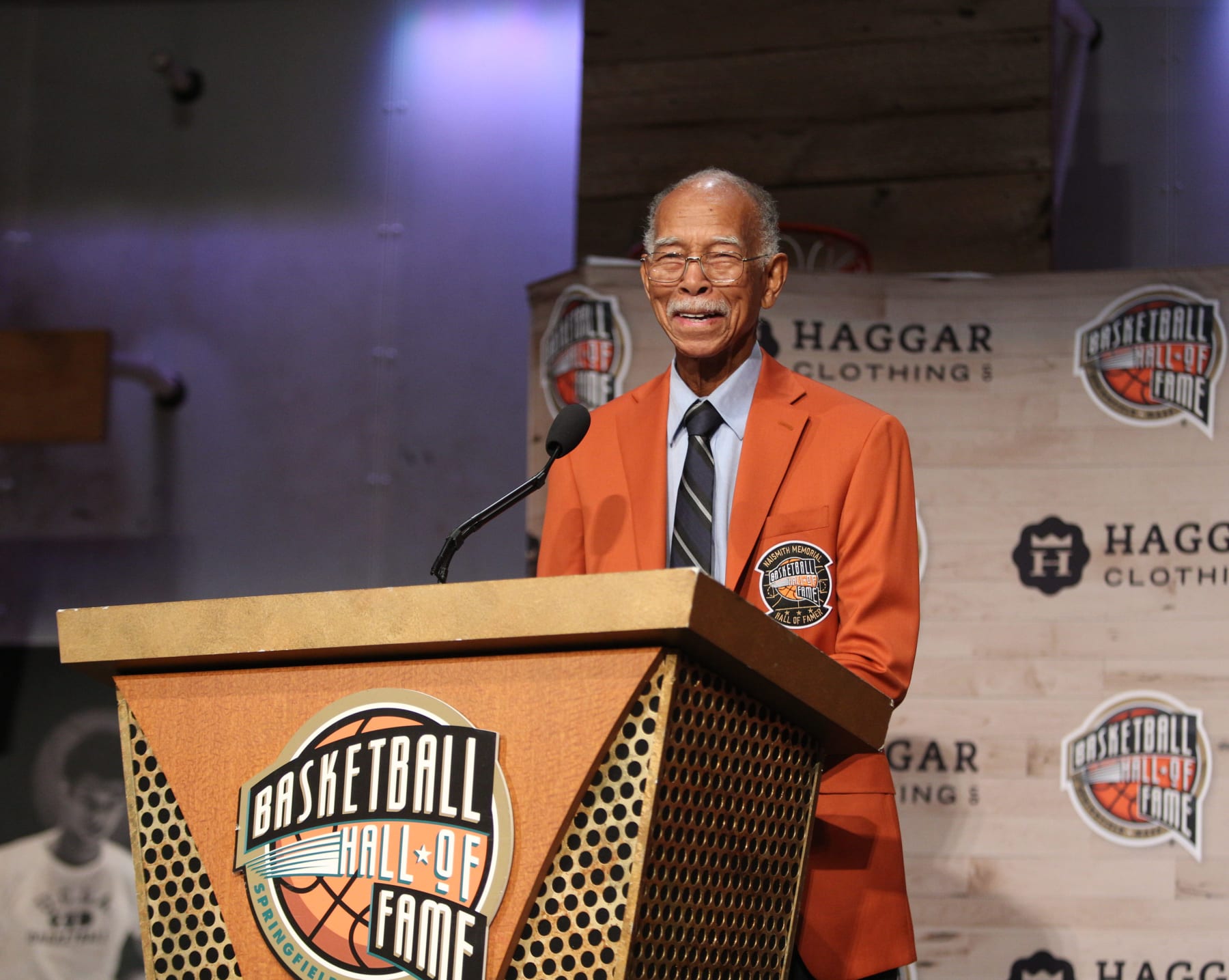 SPRINGFIELD, MA - SEPTEMBER 7: Inductee Roberts Hughes speaks during the Class of 2017 Press Event as part of the 2017 Basketball Hall of Fame Enshrinement Ceremony on September 7, 2017 at the Naismith Memorial Basketball Hall of Fame in Springfield, Massachusetts. NOTE TO USER: User expressly acknowledges and agrees that, by downloading and/or using this photograph, user is consenting to the terms and conditions of the Getty Images License Agreement.  Mandatory Copyright Notice: Copyright 2017 NBAE (Photo by Nathaniel S. Butler/NBAE via Getty Images)