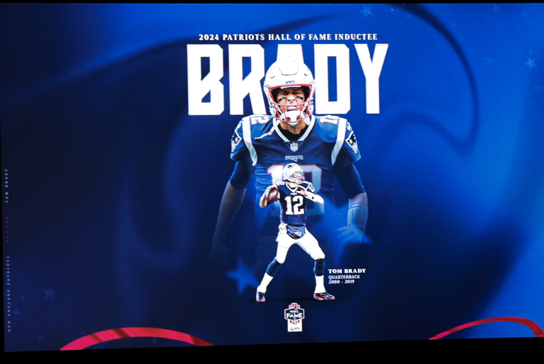 FOXBOROUGH, MA - JUNE 12: Signage for Tom Brady's induction into the New England Patriots Hall of Fame later in the day during New England Patriots Minicamp on June 12, 2024, at The Patriots practice facility at Gillette Stadium in Foxborough, Massachusetts. (Photo by Fred Kfoury III/Icon Sportswire via Getty Images)