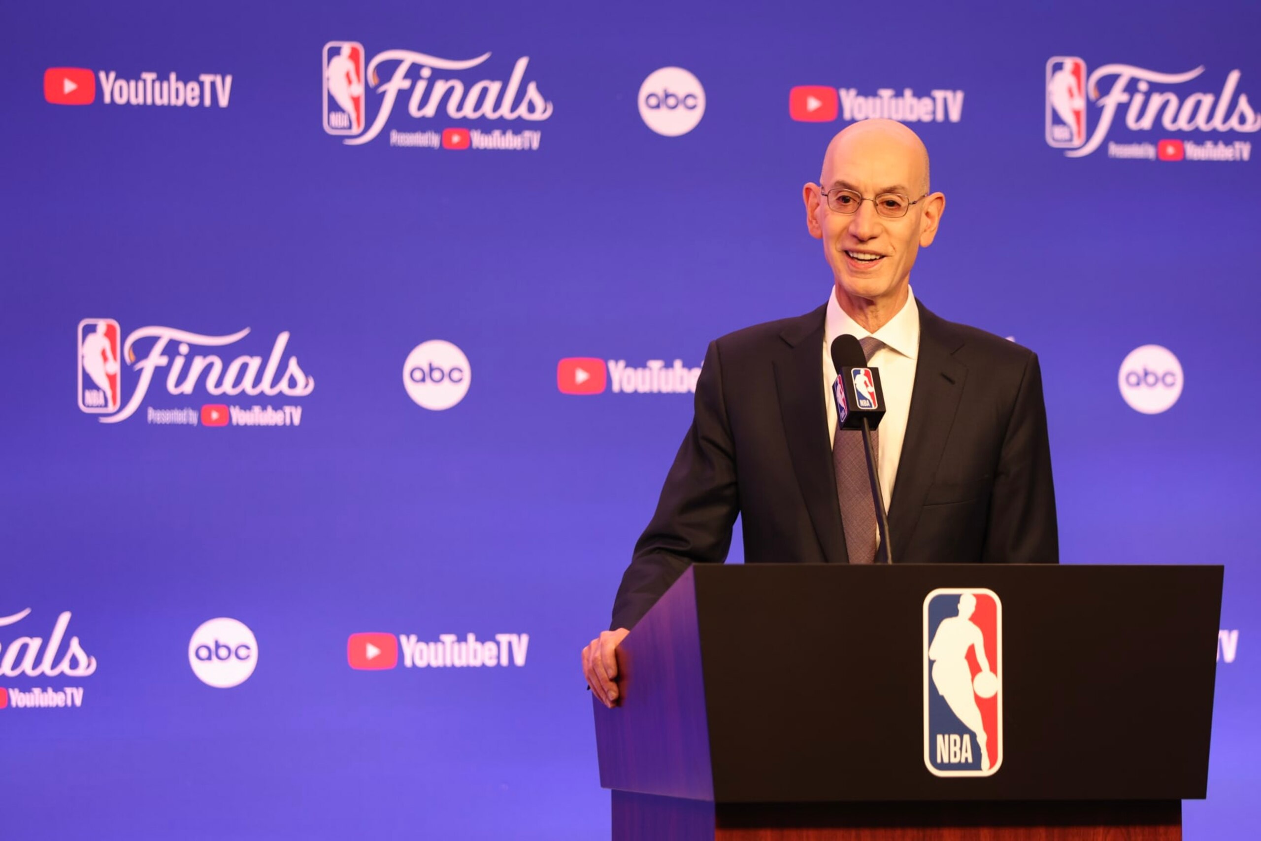 BOSTON, MASSACHUSETTS - JUNE 06: NBA Commissioner Adam Silver speaks at a press conference prior to Game One of the 2024 NBA Finals between the Dallas Mavericks and Boston Celtics at TD Garden on June 06, 2024 in Boston, Massachusetts. NOTE TO USER: User expressly acknowledges and agrees that, by downloading and or using this photograph, User is consenting to the terms and conditions of the Getty Images License Agreement. (Photo by Adam Glanzman/Getty Images) BOSTON, MASSACHUSETTS - JUNE 06: NBA Commissioner Adam Silver speaks at a press conference prior to Game One of the 2024 NBA Finals between the Dallas Mavericks and Boston Celtics at TD Garden on June 06, 2024 in Boston, Massachusetts. NOTE TO USER: User expressly acknowledges and agrees that, by downloading and or using this photograph, User is consenting to the terms and conditions of the Getty Images License Agreement. (Photo by Adam Glanzman/Getty Images)