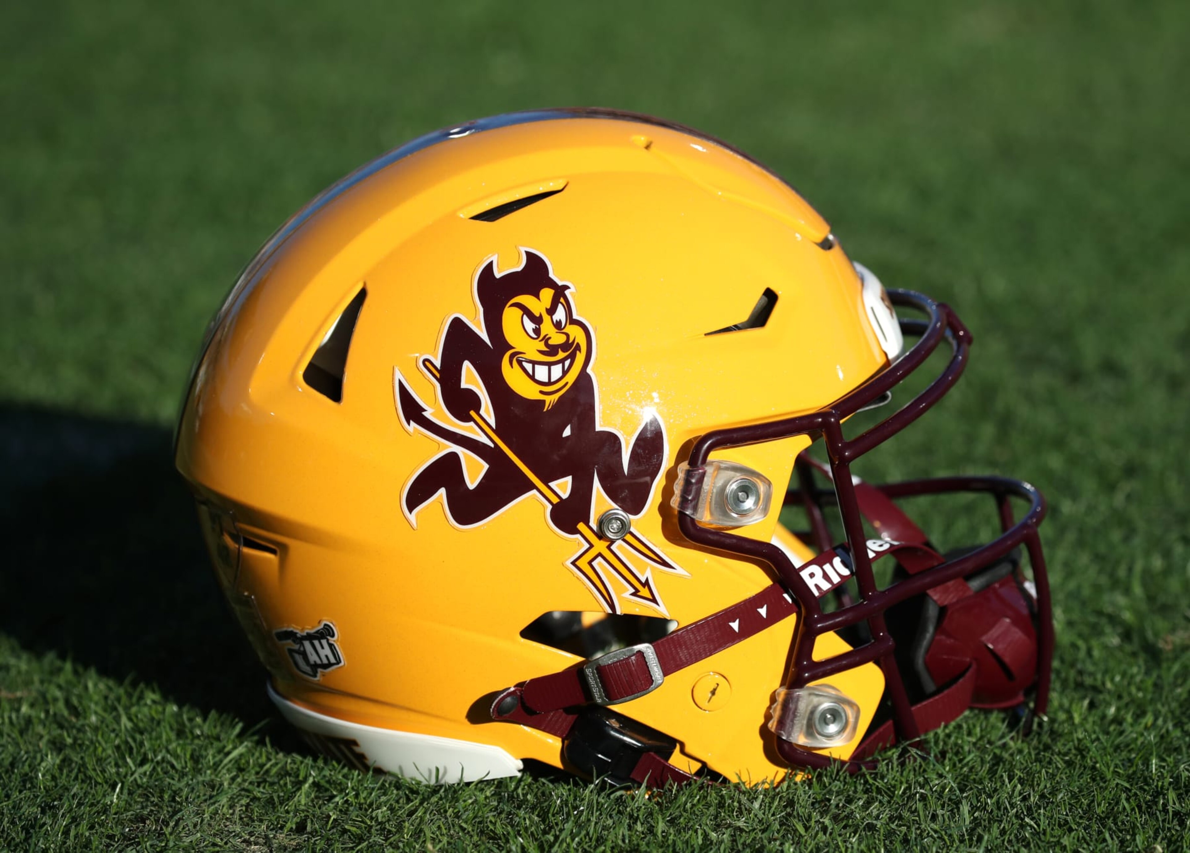 TEMPE, ARIZONA - NOVEMBER 25: A view of the Arizona State University Sun Devils helmet during the University of Arizona Wildcats versus the Arizona State Sun Devils football game at Mountain America Stadium on November 25, 2023 in Tempe, Arizona. (Photo by Bruce Yeung/Getty Images) TEMPE, ARIZONA - NOVEMBER 25: A view of the Arizona State University Sun Devils helmet during the University of Arizona Wildcats versus the Arizona State Sun Devils football game at Mountain America Stadium on November 25, 2023 in Tempe, Arizona. (Photo by Bruce Yeung/Getty Images)