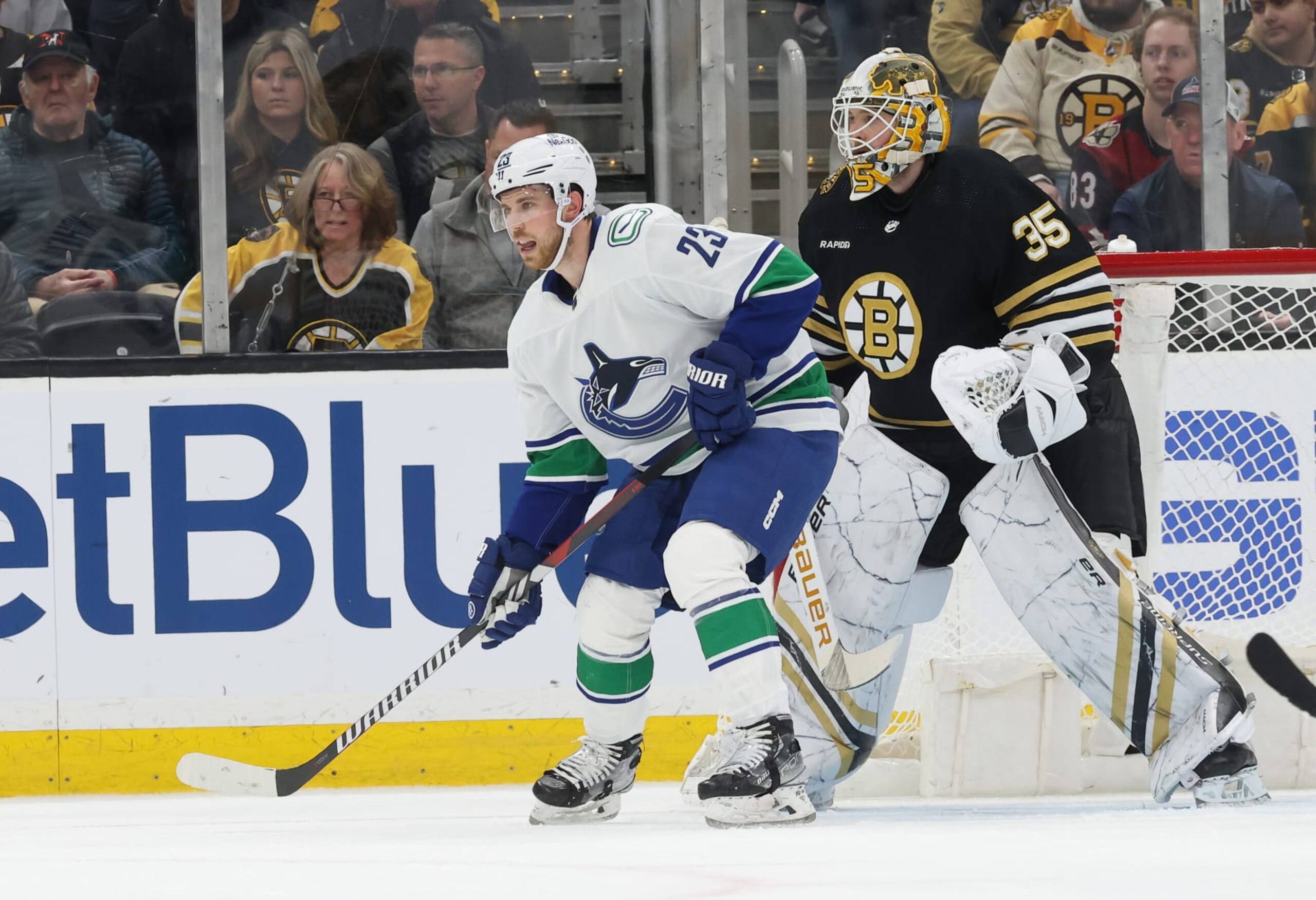 Vancouver Canucks center Elias Lindholm in action against the Boston Bruins. Vancouver Canucks center Elias Lindholm in action against the Boston Bruins.